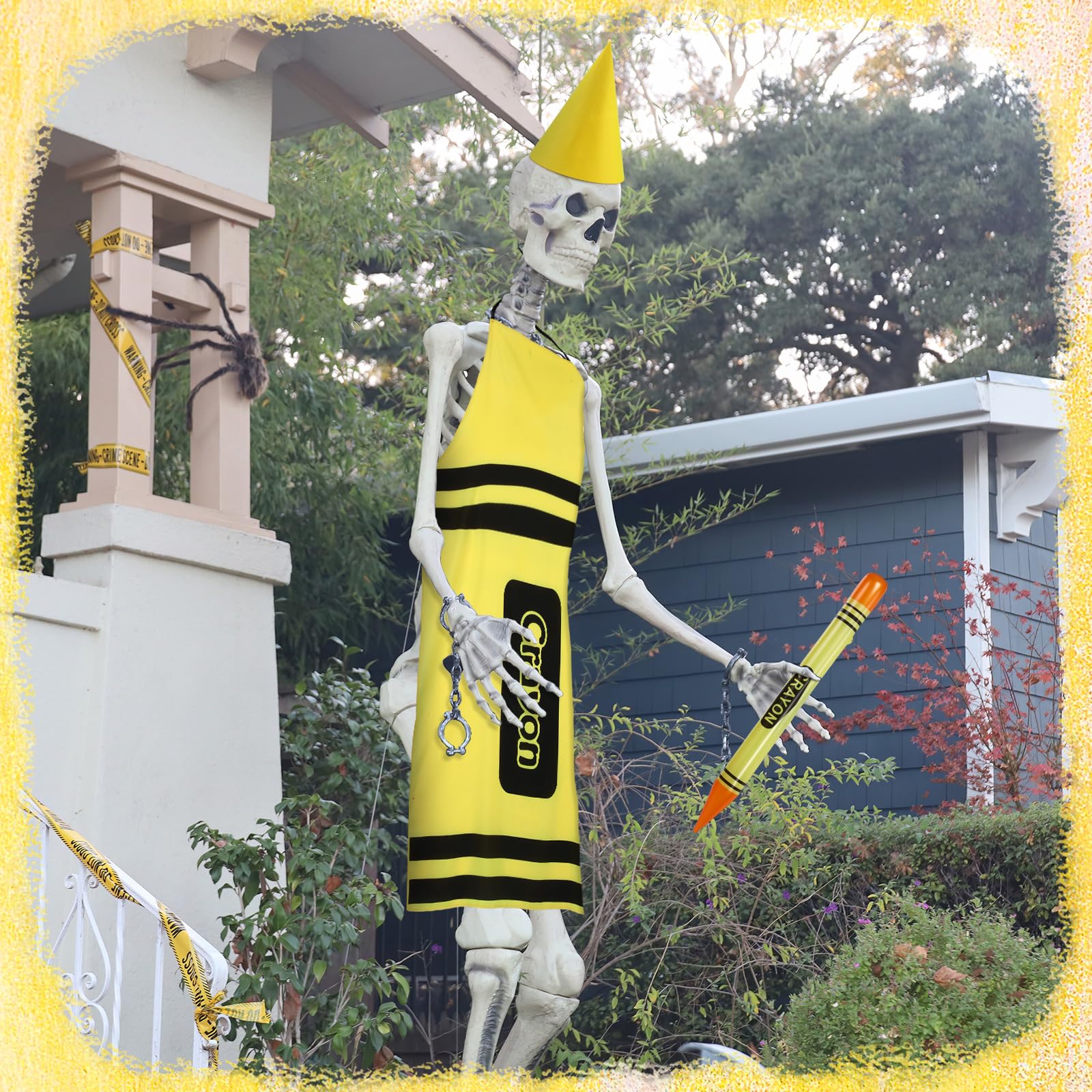 MiniInflat 3 Pcs 12 ft Skeleton Accessories Skeleton Crayon Apron, Hat and Large Inflatable Crayon Balloon Outfit Set Giant Size