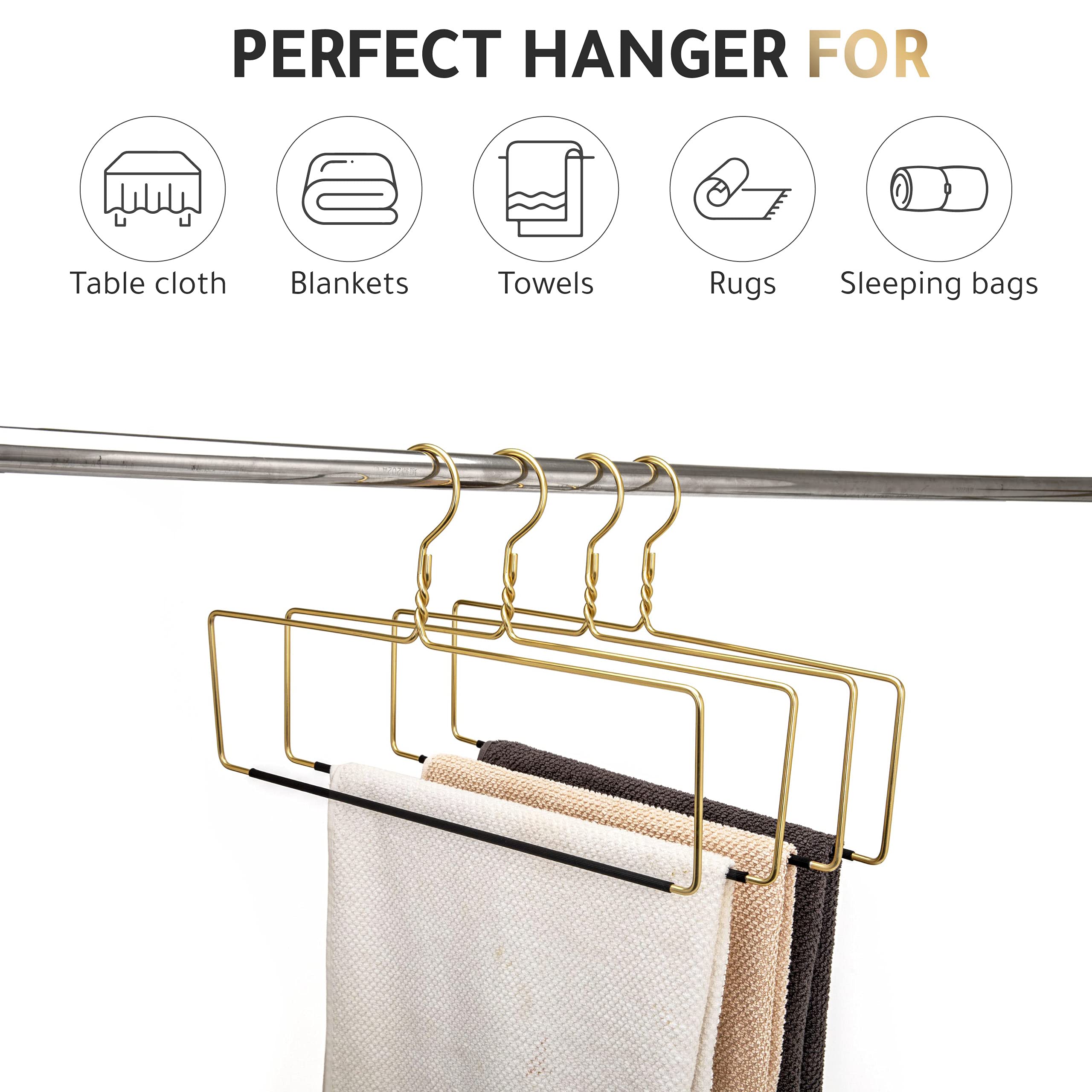 Quality Hangers Heavy Duty Blanket Hanger, Nonslip Storage Solution, Small, Gold, Model AL50-GL