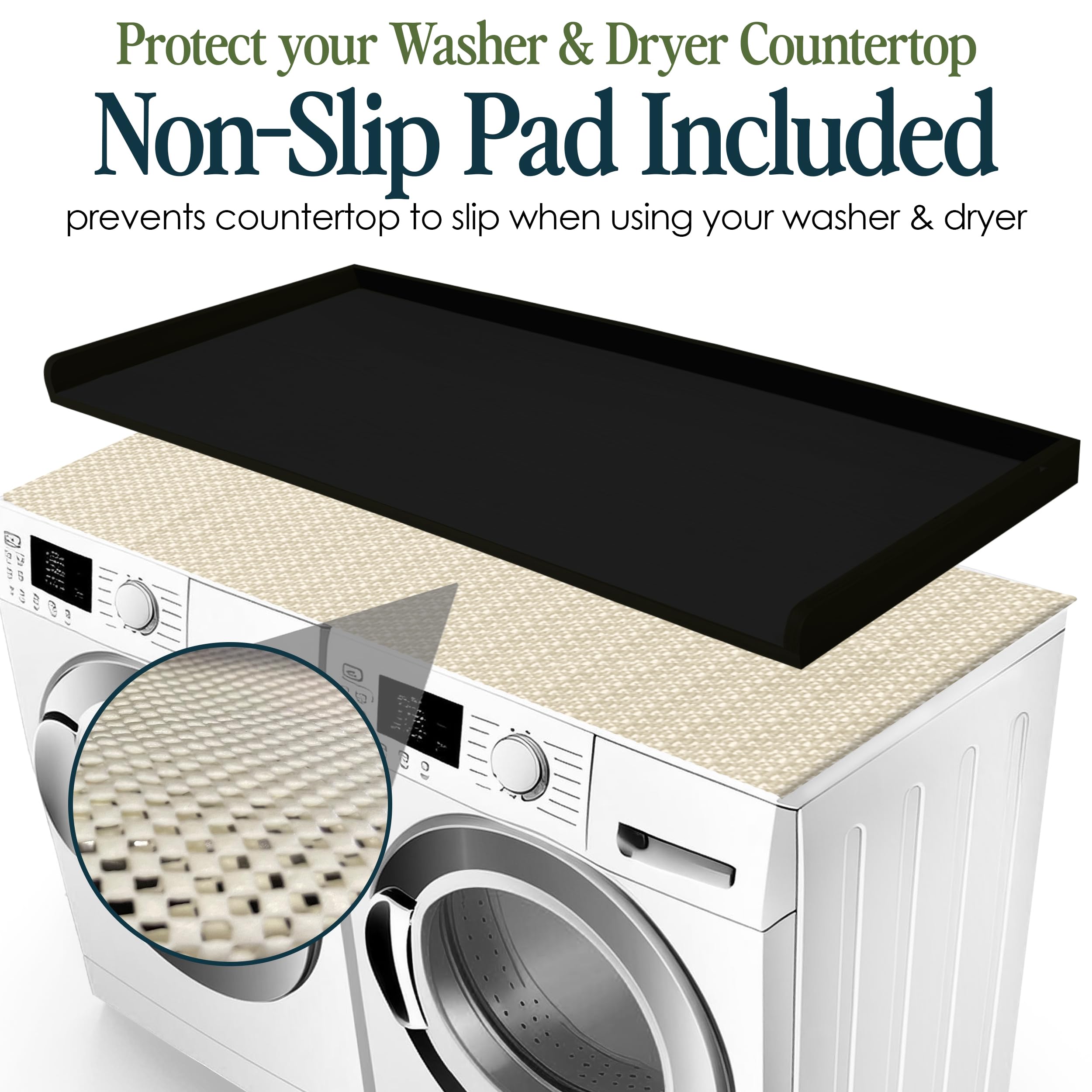Relodecor Washer And Dryer Countertop With Non-Slip Mat - 54'' Width X 27.5'' Depth (Oak) - Wood Shelf Topper With Edge Rails Fo