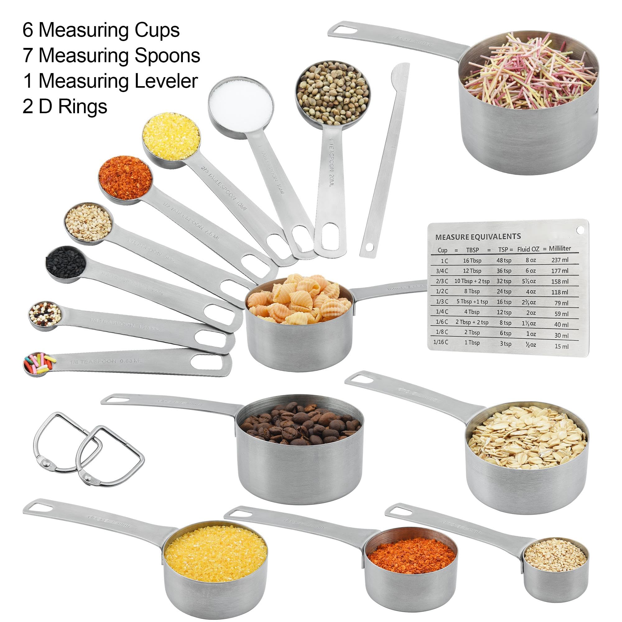 Measuring Cups And Spoons Set, Stainless Steel Measuring Cups Spoons Complete Set Of 19Pcs Professional Measurer Scoops Ingredie