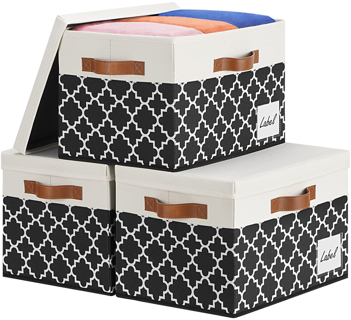 Ghvyennttes Extra Large Storage Bins With Lids, Foldable Fabric Storage Boxes With Lids And 3 Leather Handles, Sturdy Storage Ba