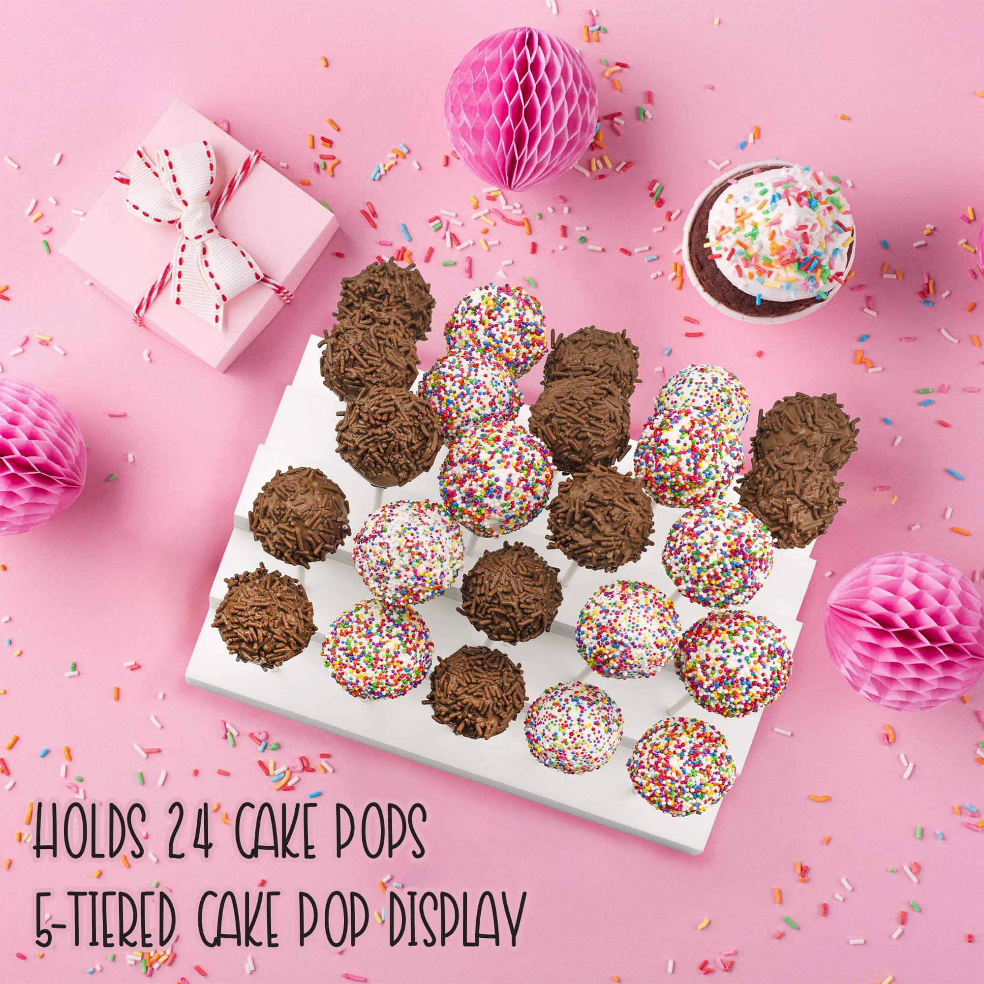 Darware Wooden Cake Pop Stand; Tiered Treat Holder (24-Hole, White)