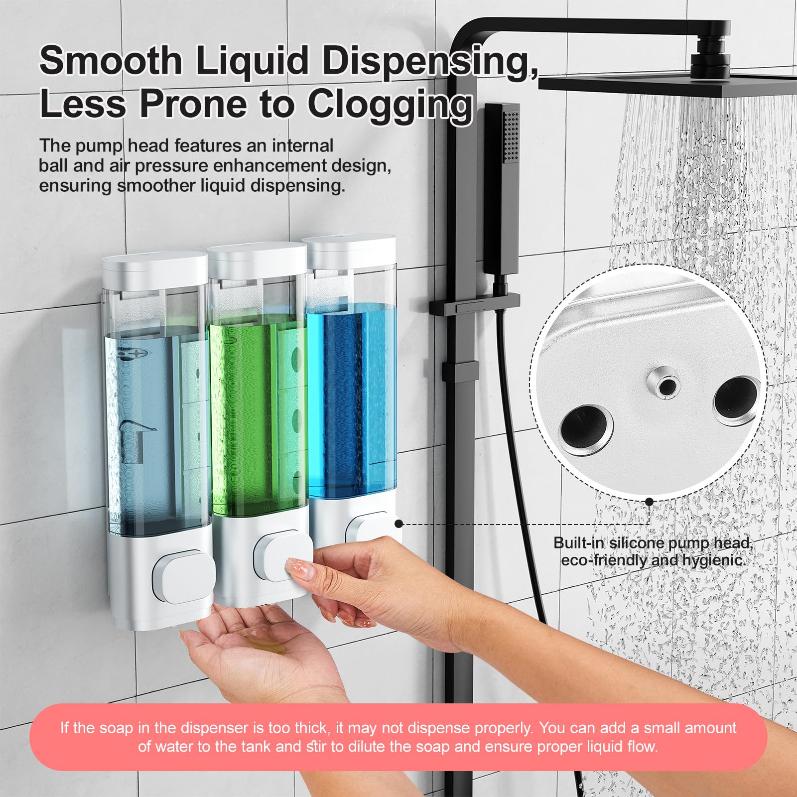3-Chamber Wall Mounted Shampoo And Conditioner Dispenser,300Ml Each Shower Soap Dispenser,Easy Refill,No Drip,Ideal For Shampoo,