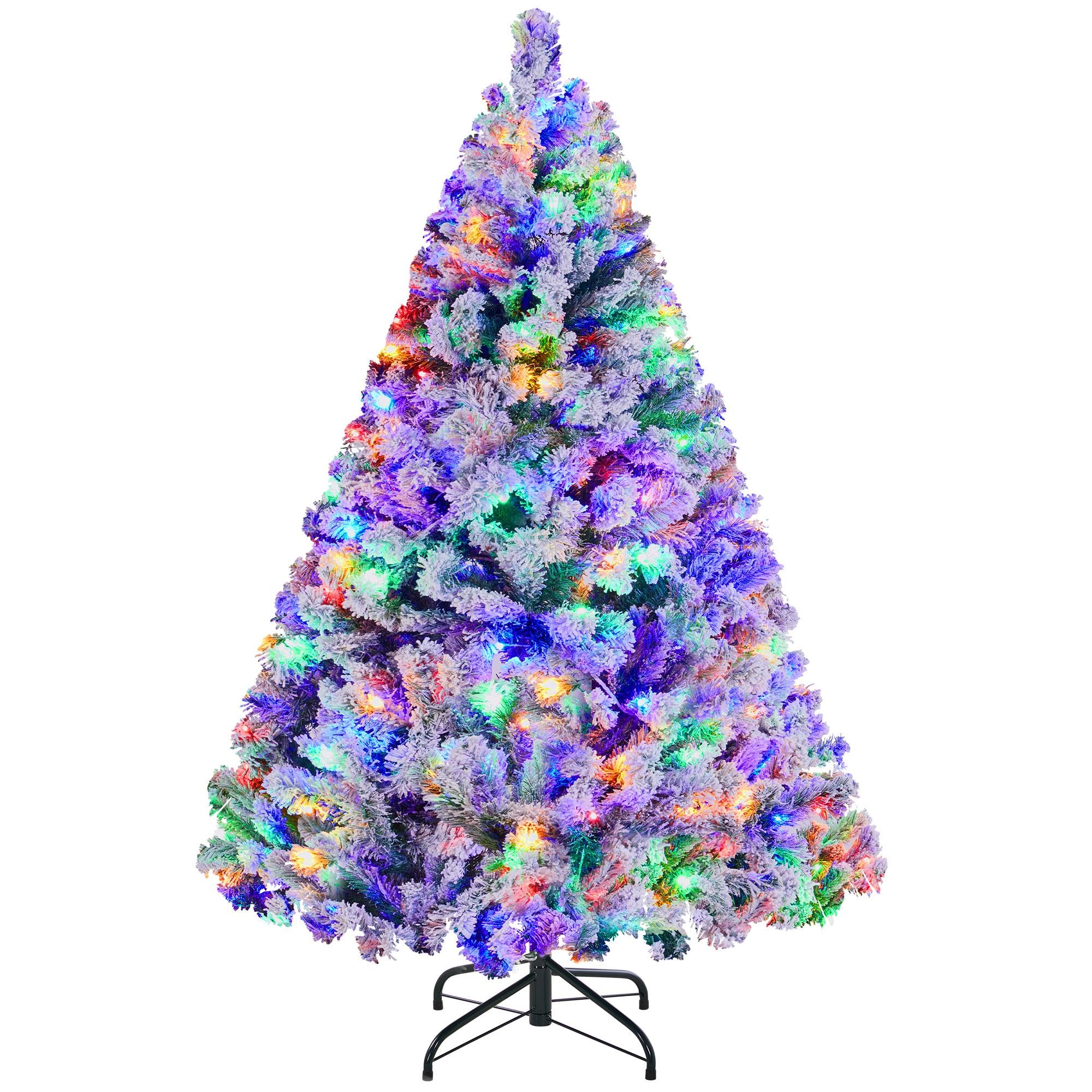 Yaheetech 4.5ft Pre-lit Spruce Artificial Christmas Tree Snow Flocked Hinges Tree with 100 Multicolor LED Lights & 340 Branch Ti