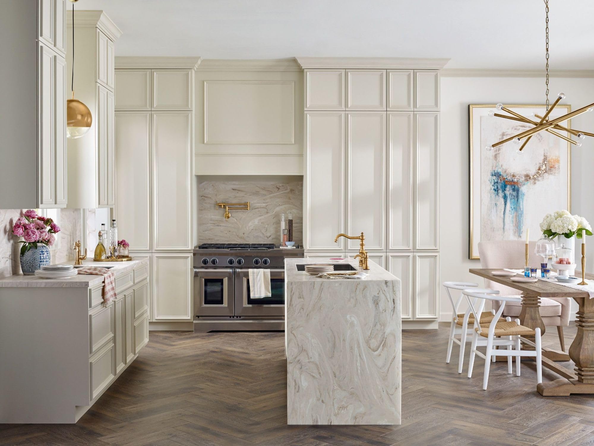 Moen Brushed Gold Traditional Double Jointed Wall Mount Swing Arm Folding Pot Filler Kitchen Faucet, S664Bg