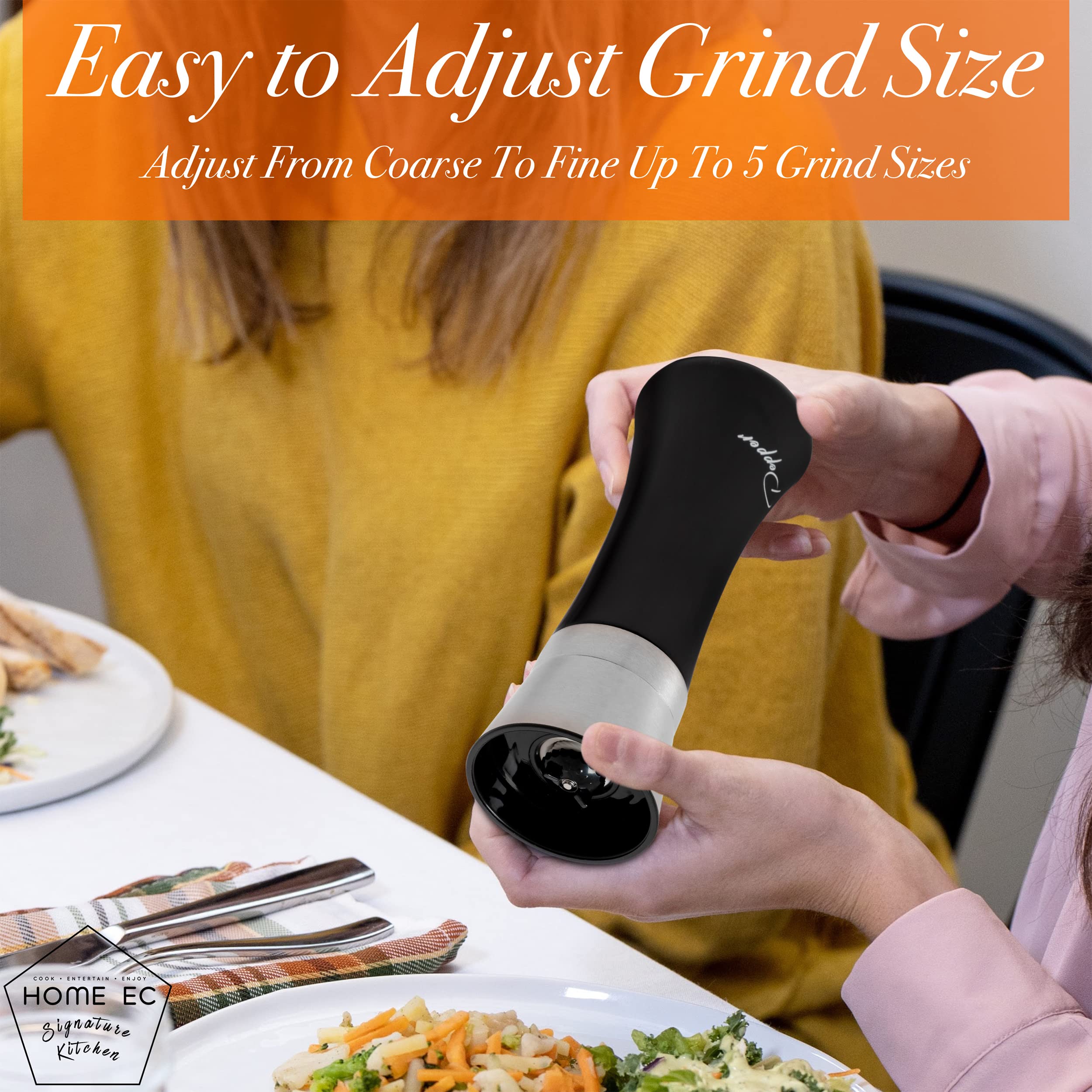 Home Ec Stainless Steel Salt And Pepper Grinder Set Of 2 - Adjustable Ceramic Sea Salt Grinder & Pepper Grinder - Glass Salt And