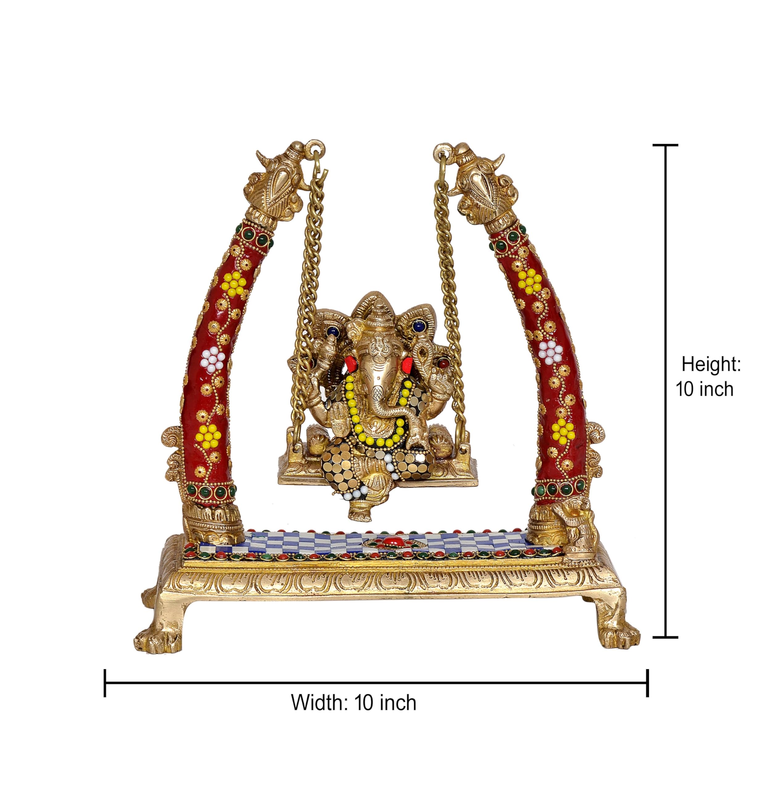Aona Brass Ganesha Swing Sculpture Handcrafted Ganesha Swing - Intricately Designed Lord Ganesh Jhula For Home Decor And Temple,