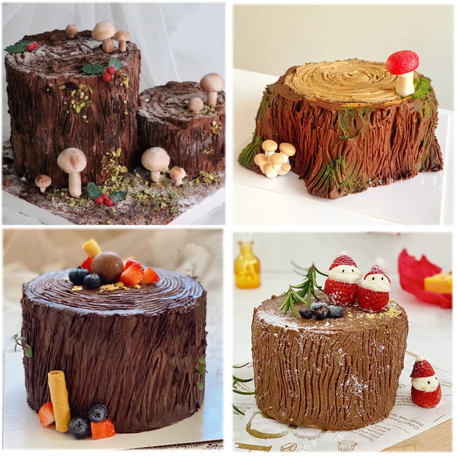 Mujiang Tree Stumps Cake Silicone Molds Tree Bark Texture Fondant Impression Mold For Cake Decorating Candy Chocolate Gumpaste S