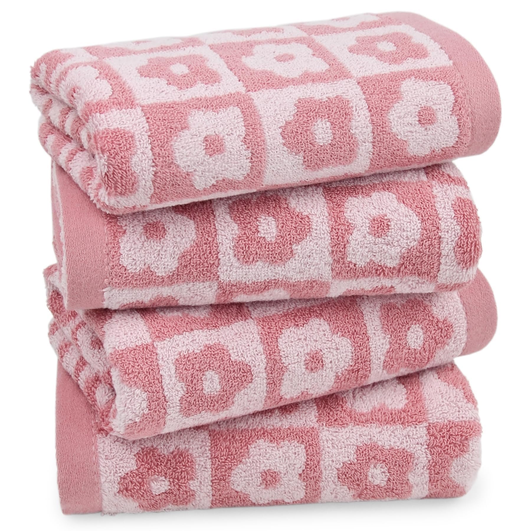 Jacquotha Cotton Hand Towels Pink Checkered Floral - Quick Drying Hand Towel Set Of 4, For Women Girls Wife, 29    X 13