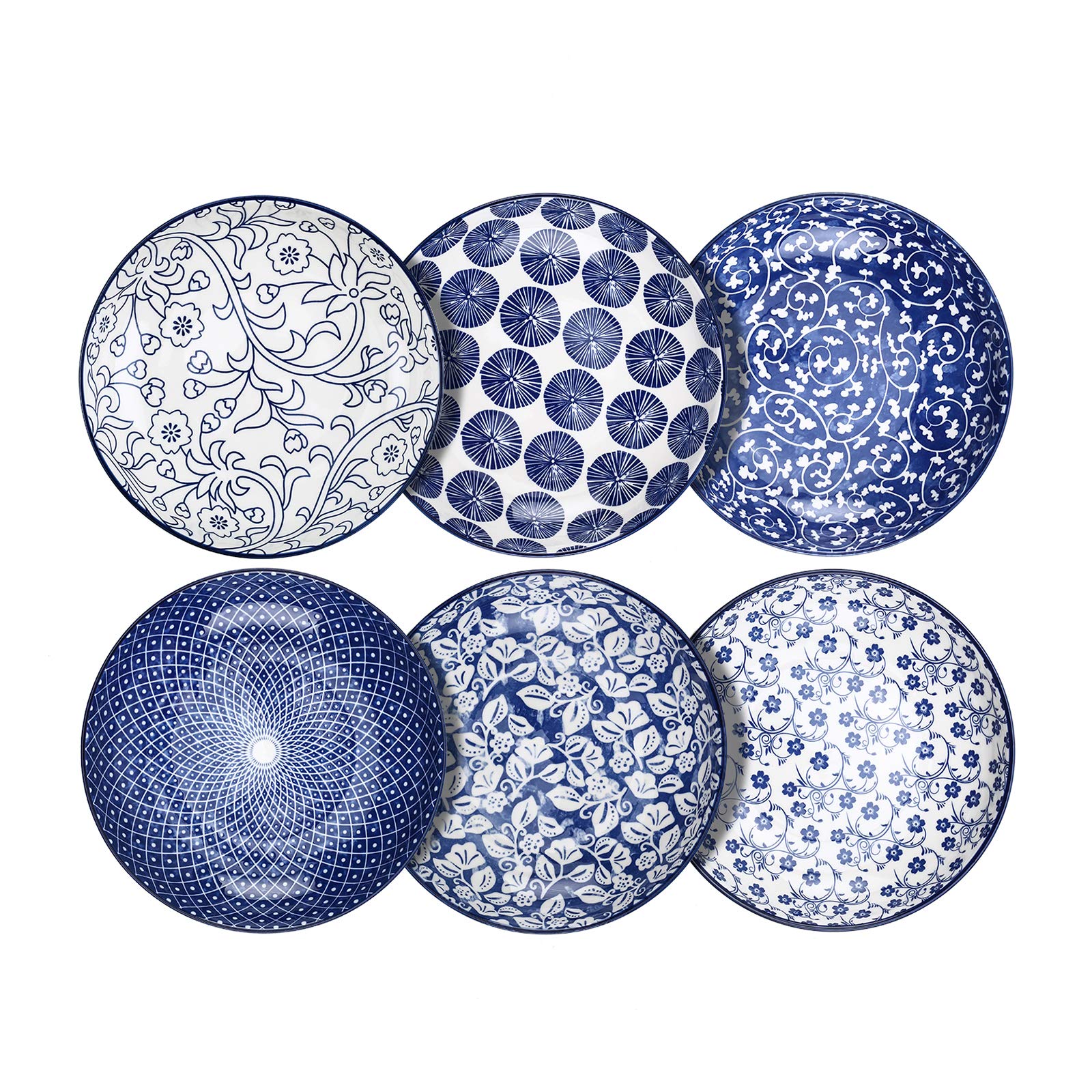 Selamica Porcelain Salad Pasta Bowls, Serving Bowls, Microwave & Dishwasher Safe, Sturdy & Stackable - 26 Ounce, Set Of 6, Vinta