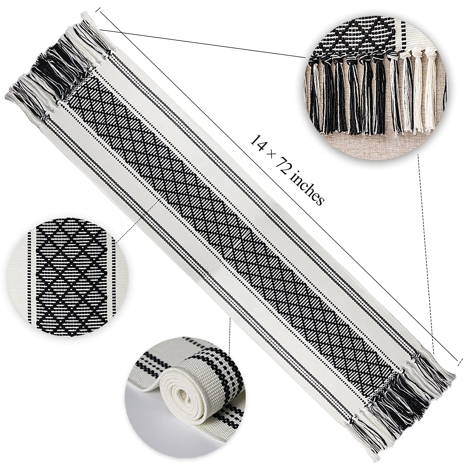 Wracra Boho Woven Table Runner 14 X 72 Inches Black And White Rustic Table Runners Modern Farmhouse Style Vintage Rustic Table R
