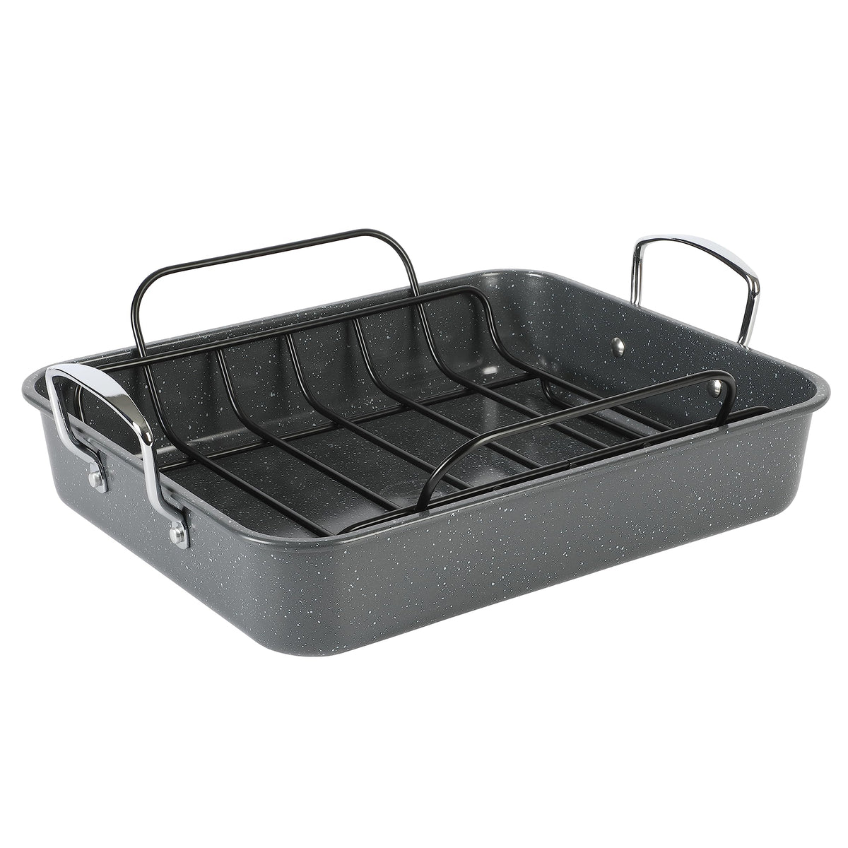Kenmore Keaton Grey Speckle 16.5'' X 12.5'' X 3,2'' Carbon Steel Roaster W/Rack