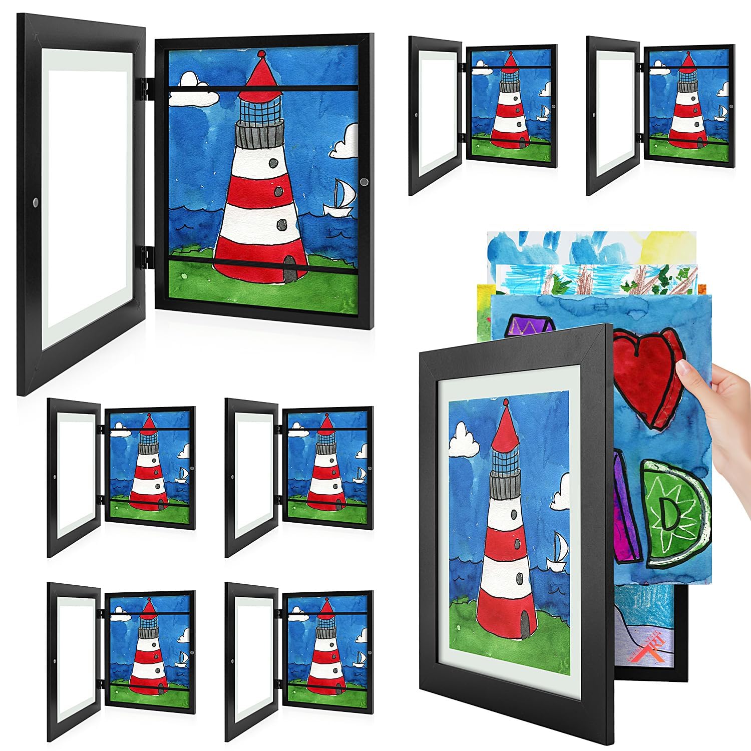 Golden State Art, Kids Art Frames Front Opening Holds 50 Pack, Kids Artwork Frames Changeable 8.5X11, Black Storage Frame Displa