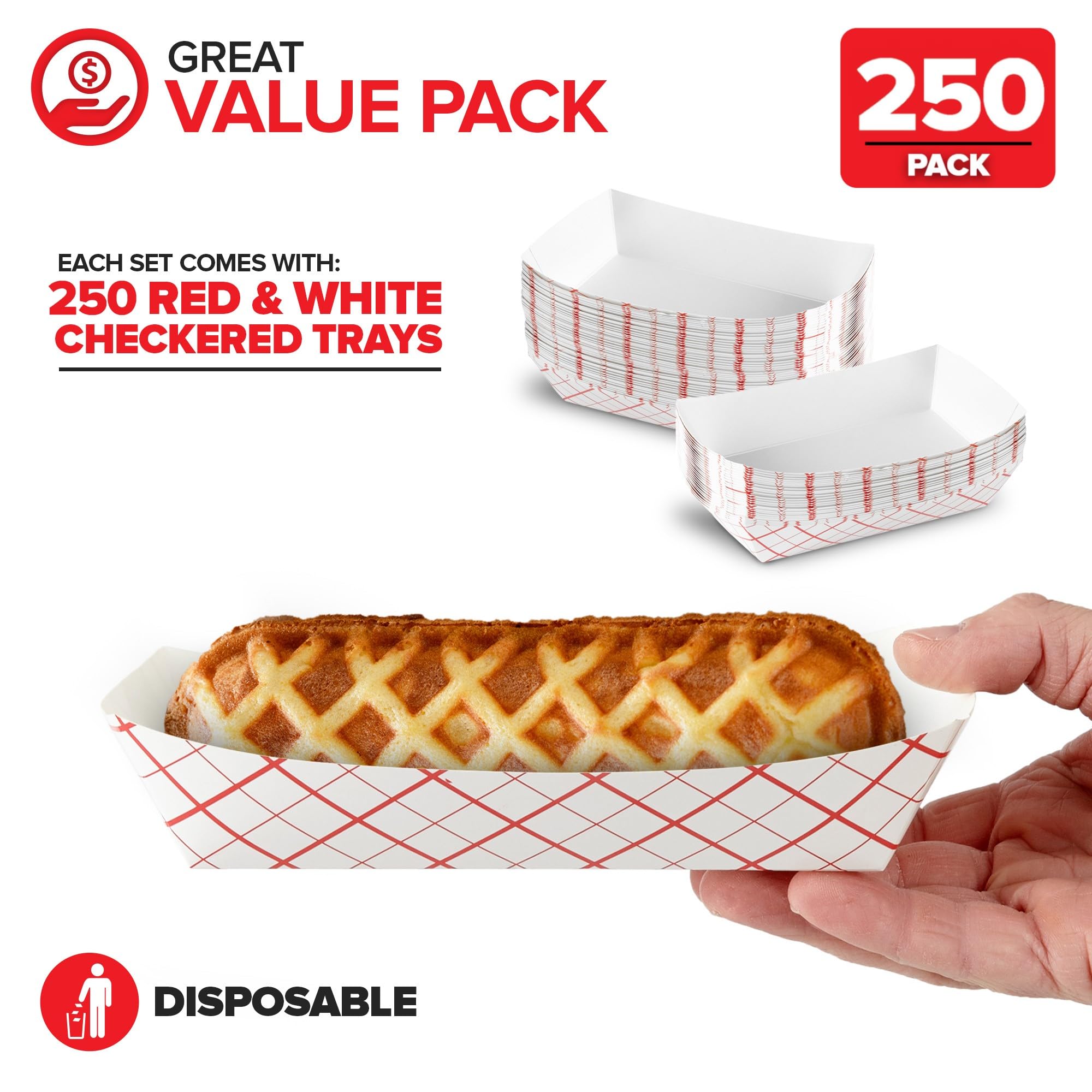 Medium Paper Food Boats (250 Pack) 2 Lb Disposable Red & White Checkered Paper Food Trays  Eco Friendly Paper Food Trays  Serving Boats for Concession Food & Condiments  Paper Nacho Trays 4.5'' x 2.75''