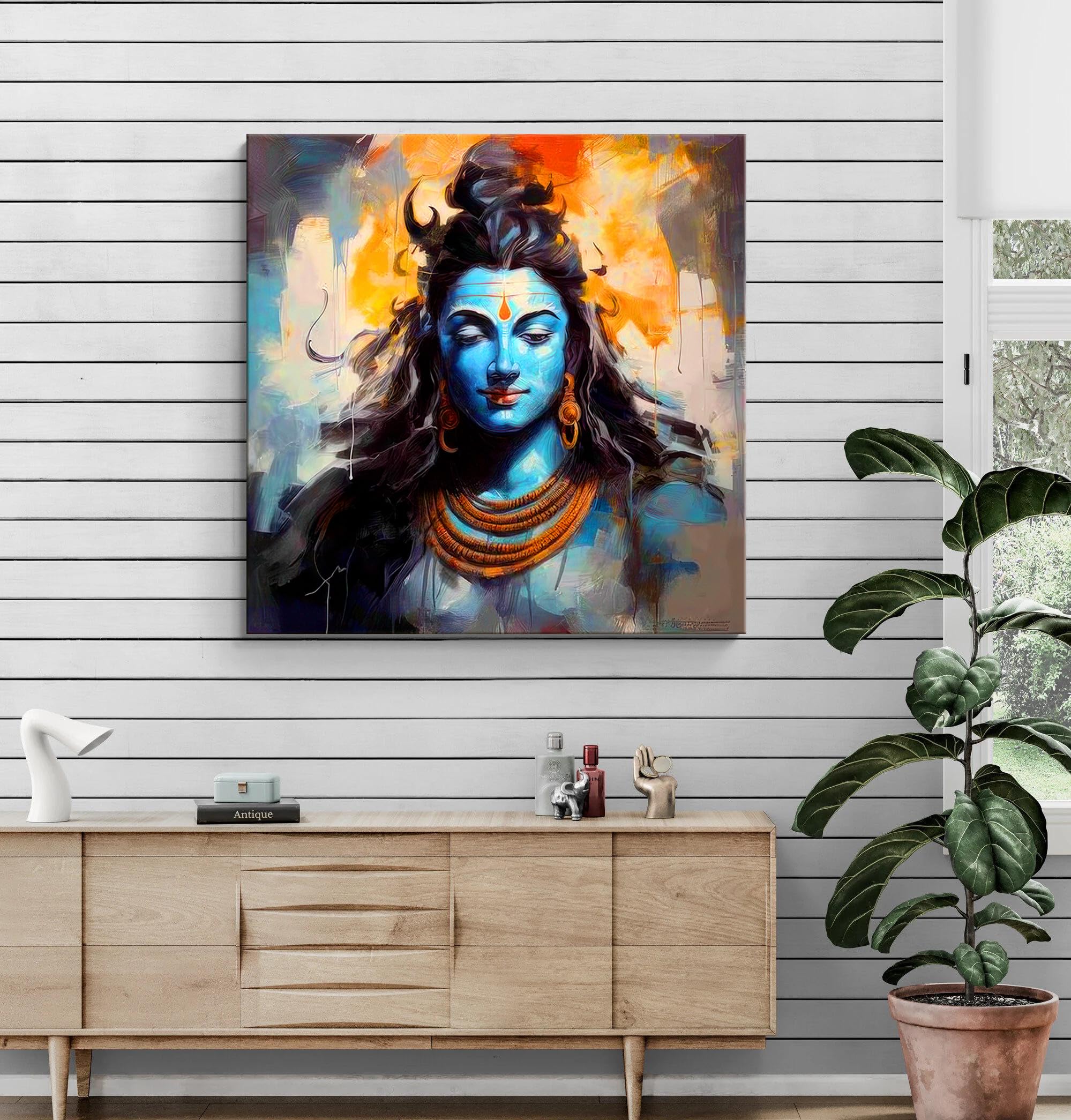 999Store Abstract Shiva Canvas Painting Art: Meditative Lord Shiva Portrait For Contemporary Spiritual Home And Meditation Space