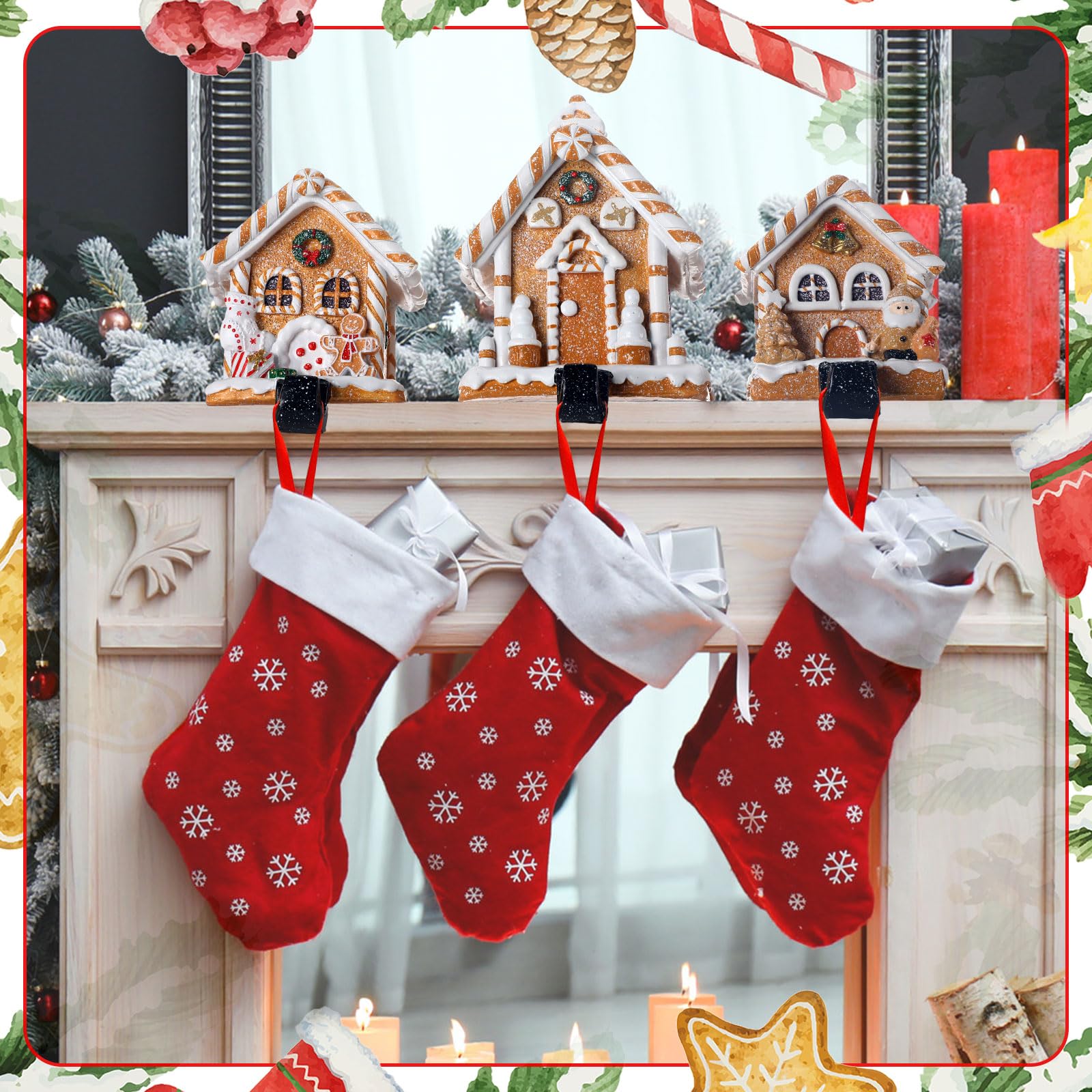 Riceshoot 3 Pcs Christmas Gingerbread House Stocking Holder Christmas Stocking Holders for Mantle Village Stand Tree Santa House