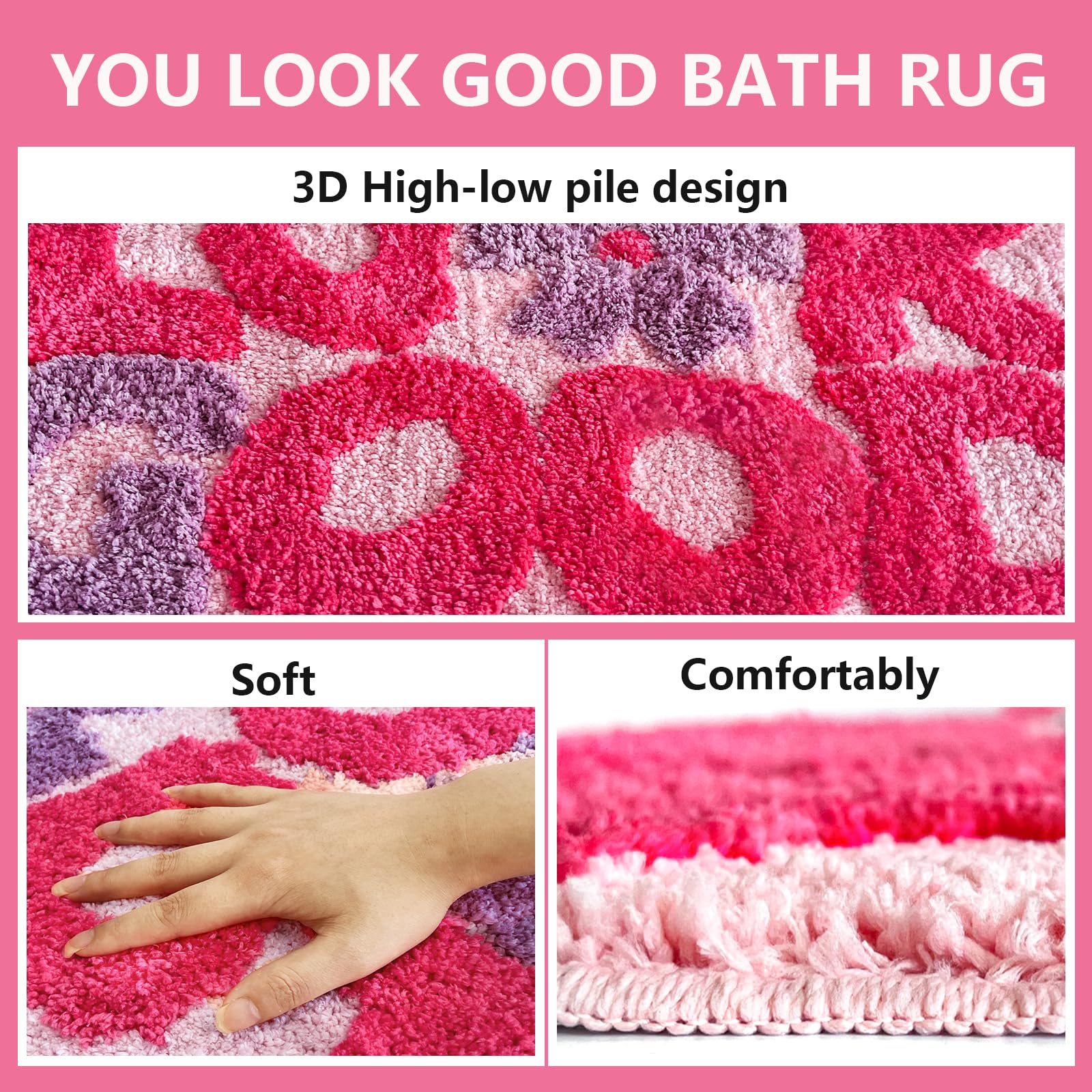 Twwde Aug You Look Good Bath Rug, Fun Bathroom Rug,Hot Pink Bathroom Mat Cool Rugs For Bedroom Non Slip Microfiber Plush Cool Ru