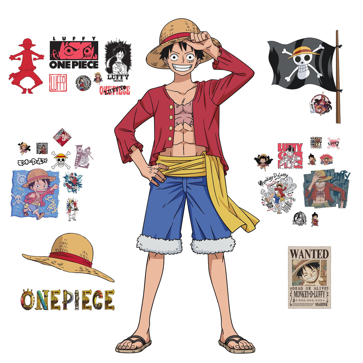 Roommates Rmk5439Gm One Piece Luffy Wall Decal, Red