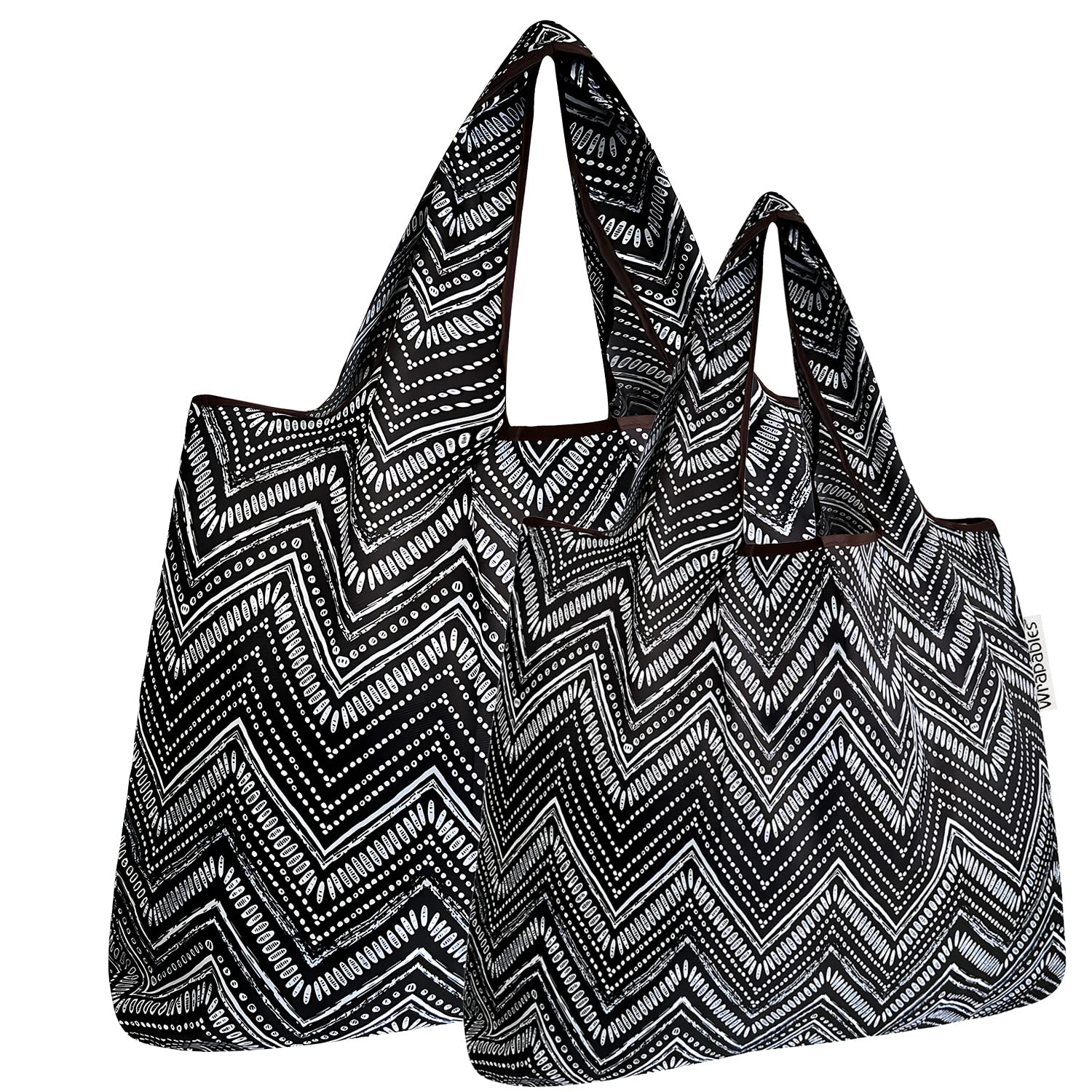 Allydrew Large & Small Foldable Tote Nylon Reusable Grocery Bags, Set Of 2, Intricate Chevron