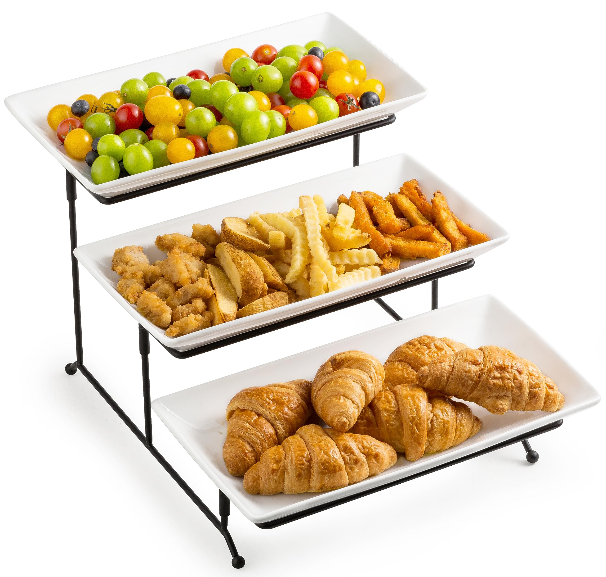 Lyeoboh Tiered Serving Stand And Platters Set, Large Tiered Tray Stand, 3 Tier Serving Tray With Collapsible Sturdier Rack, 12 I
