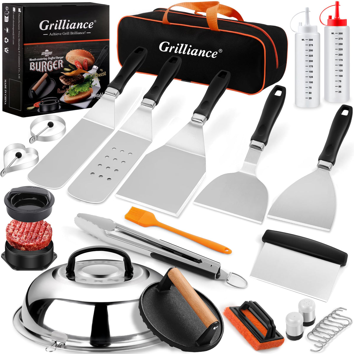 Grilliance 27Pcs Blackstone Griddle Accessories Kit, Flat Top Grill Tools For Camp Chef,Hibachi Enlarged Spatula Gift Set With B