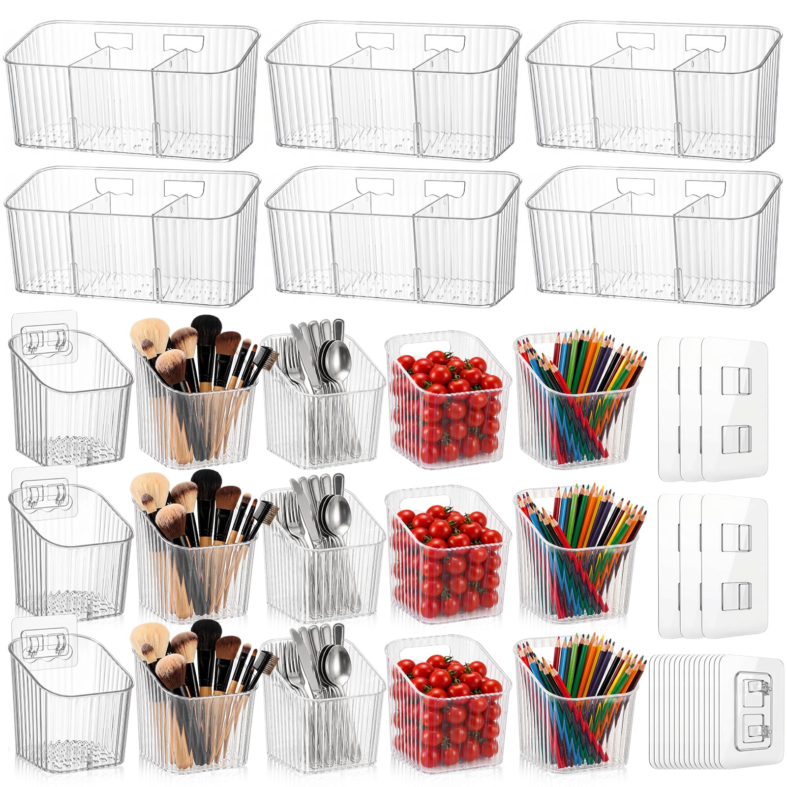 Ferrochef 21 Pack Cabinet Door Organizer Adhesive Wall Mount Storage Bins Makeup Containers Stackable Organizer Basket for Kitch