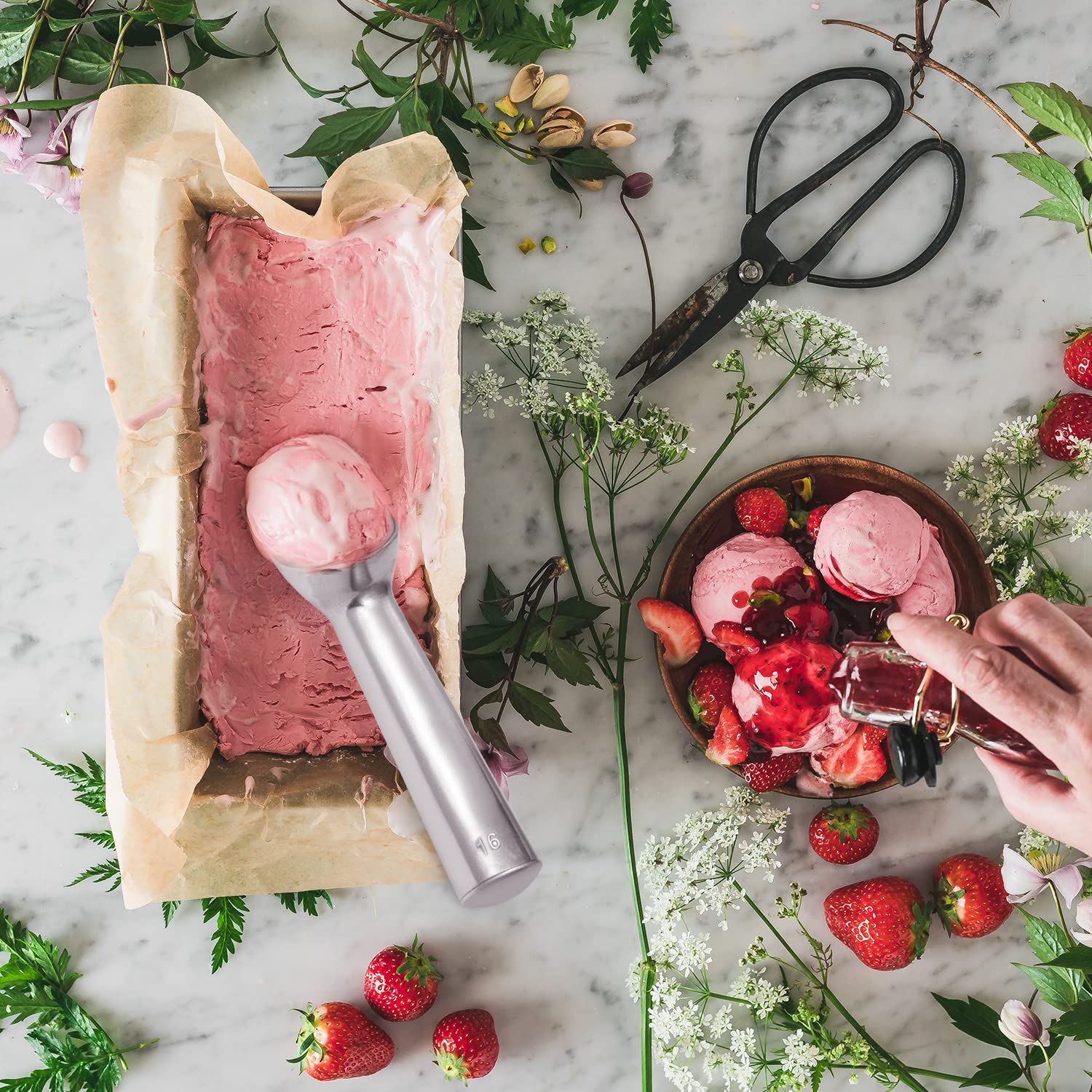 Pimoys Large Aluminum Ice Cream Scoop - Nonstick, Anti-Freeze, Bright Silver, Model C6768K-11-N