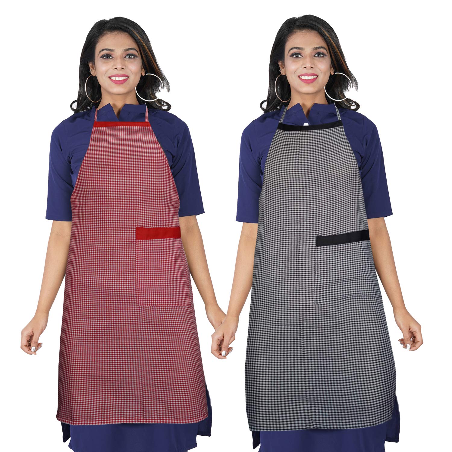 Kanushi Industries Apron For Kitchen Waterproof With Side Pocket Set Of 2 (Red & Black)(Aprn2Sclred+Blacksid)