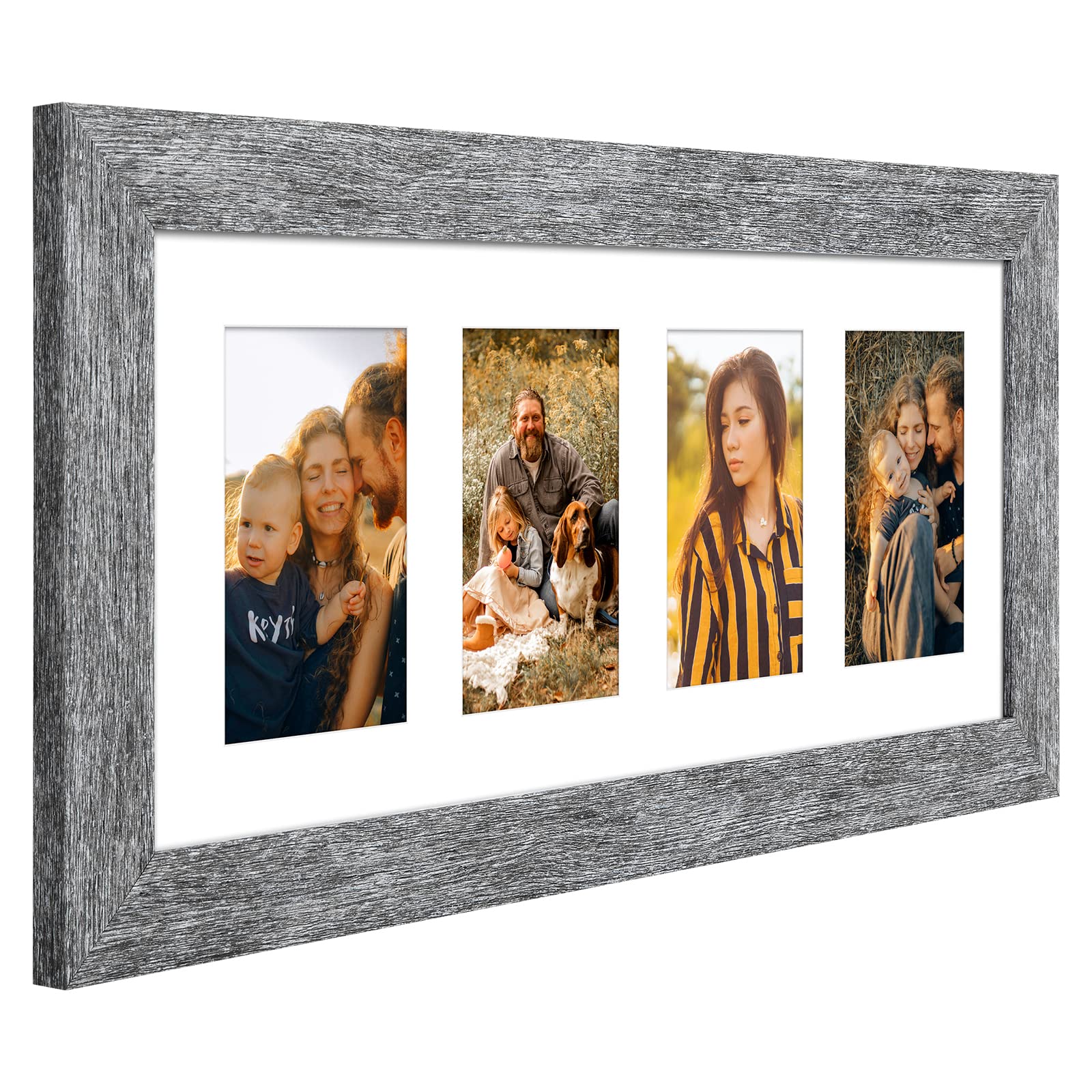 Gaevuian 8x20 Picture Frame Display 4 opening 4X6 Picture Frame Collage,Multi Photo Frame with Mat,Plexiglass,Wall or Tabletop D
