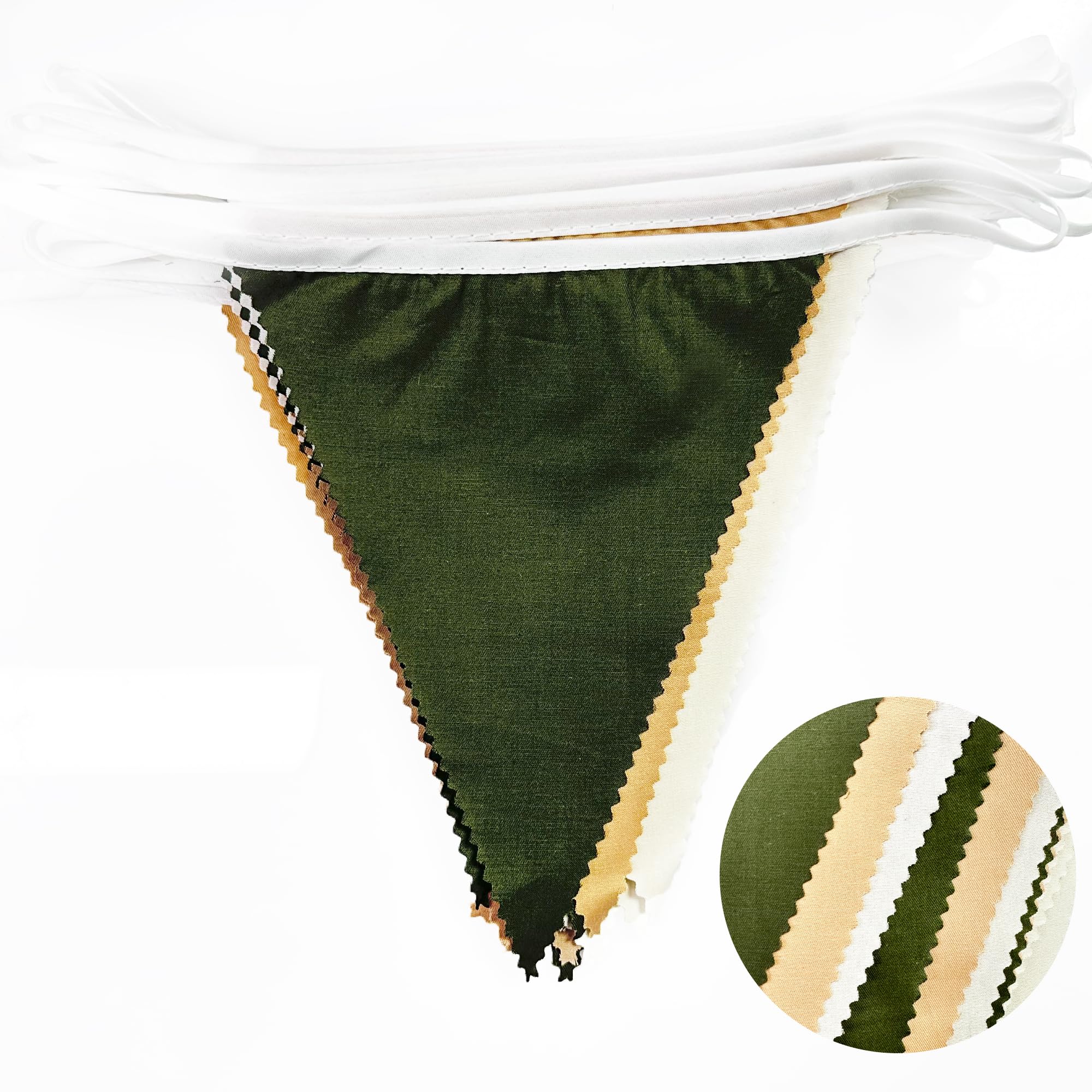32Ft Sage Green Party Decorations Olive Green Tan Brown Cream Neutral Triangle Flag Fabric Banner Pennant Bunting Garland Stream