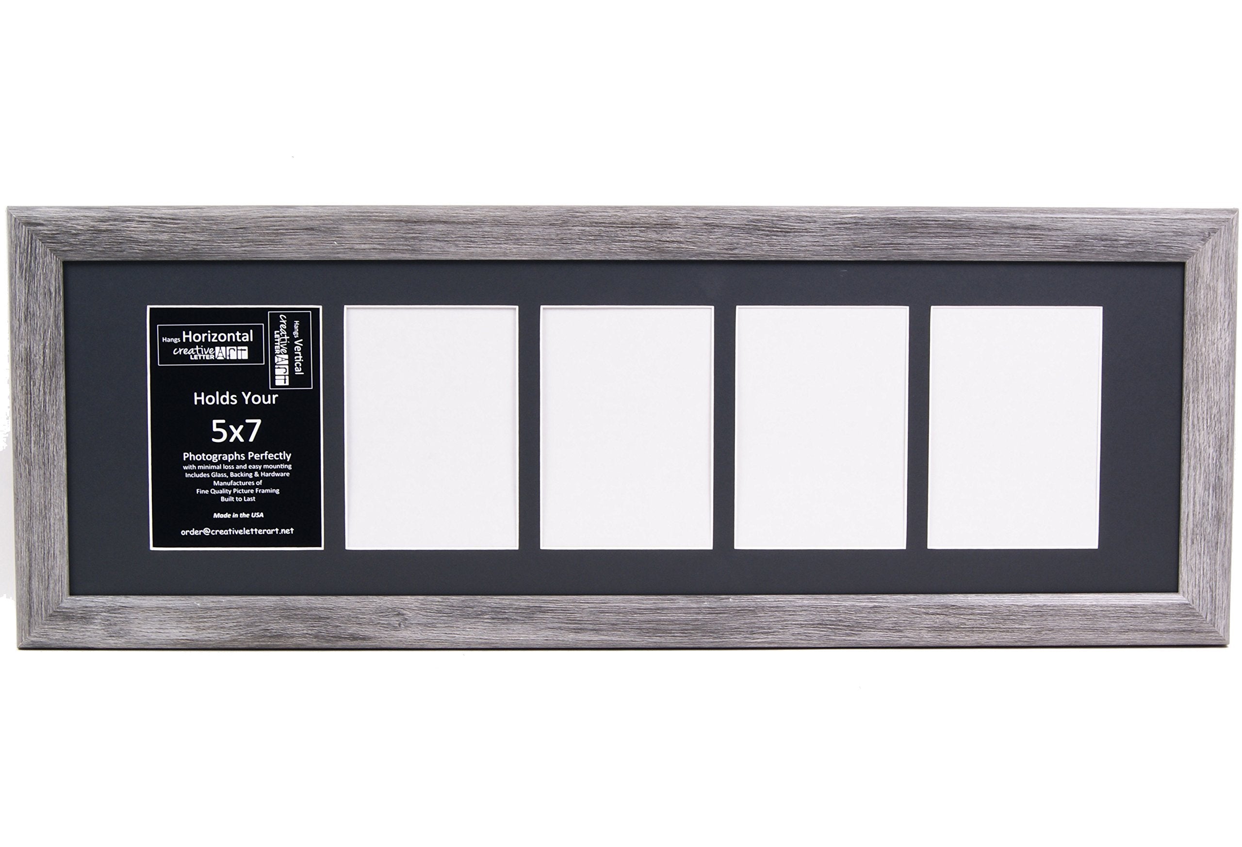 Creative Letter Art 5 Opening Driftwood Picture Frame with Glass to hold 5 by 7 inch Photographs including 10x32-inch Black Mat 
