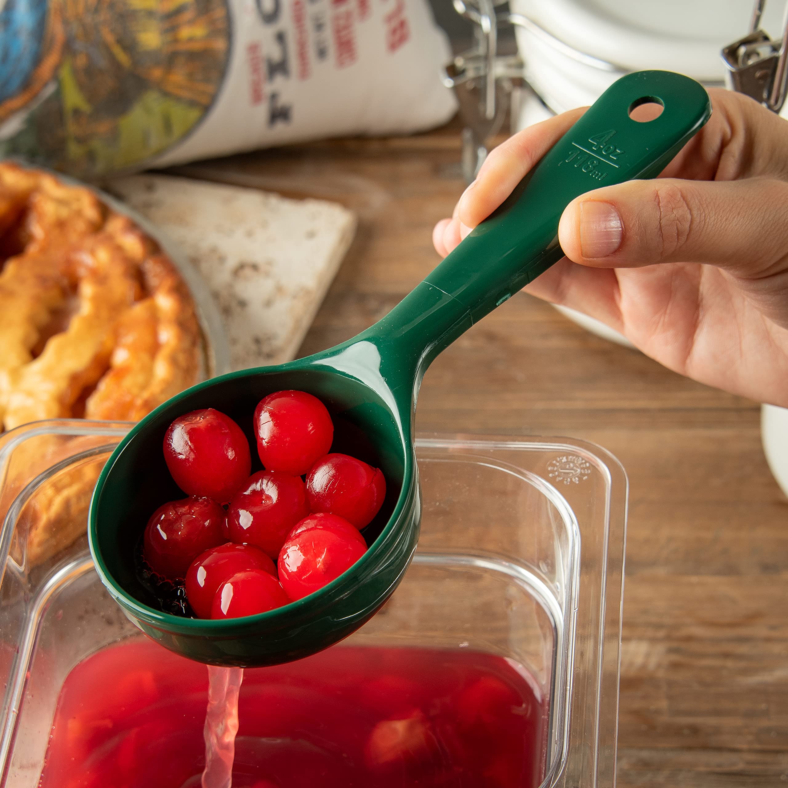 Cfs 492908 Perforated Short Handle Portion Control Spoon, 4 Oz, Forest Green