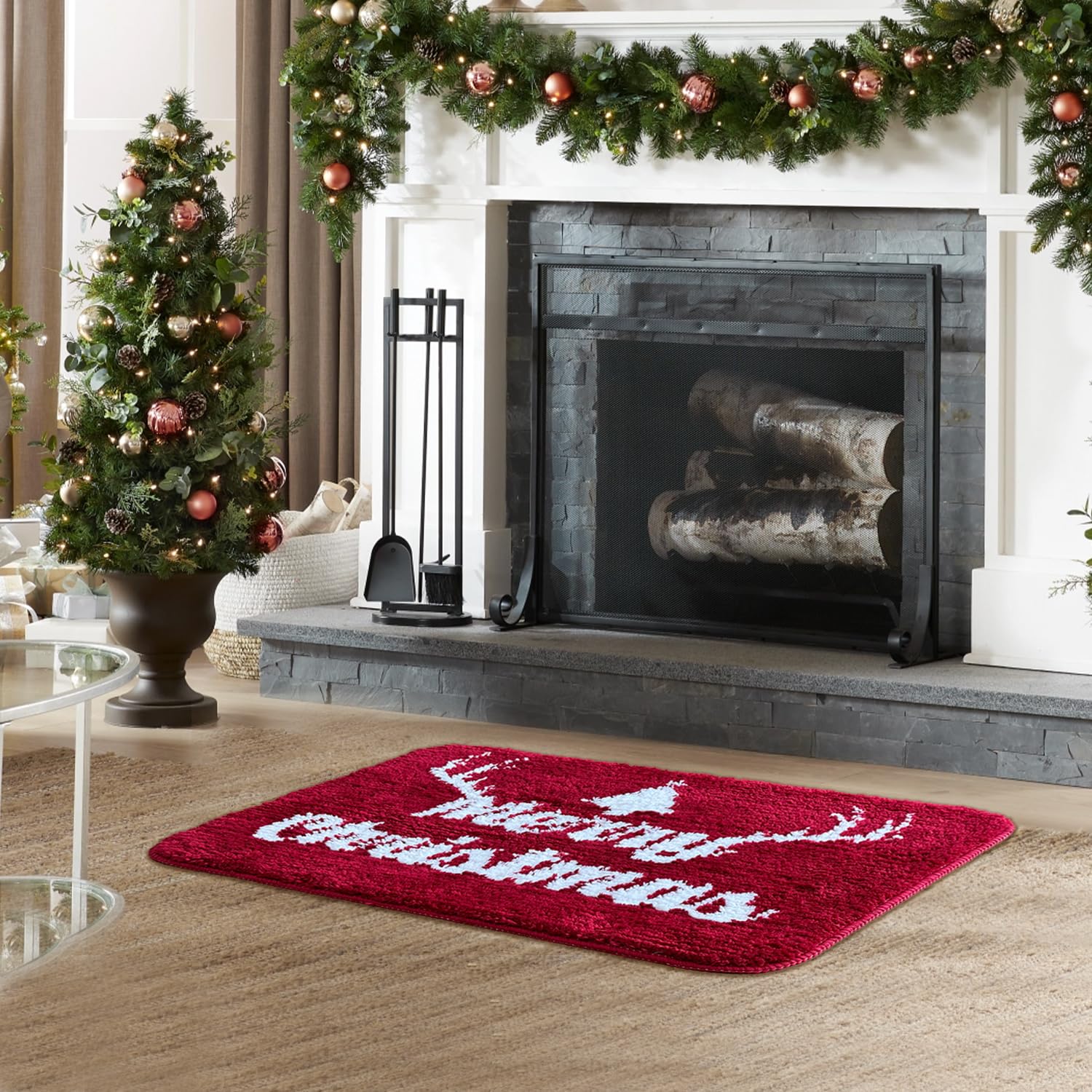 Boankodu Christmas Bathroom Rugs Christmas Decorations Bathroom Super Soft Bath Mat, Microfiber Bathroom Carpet, Non-Slip Bathro