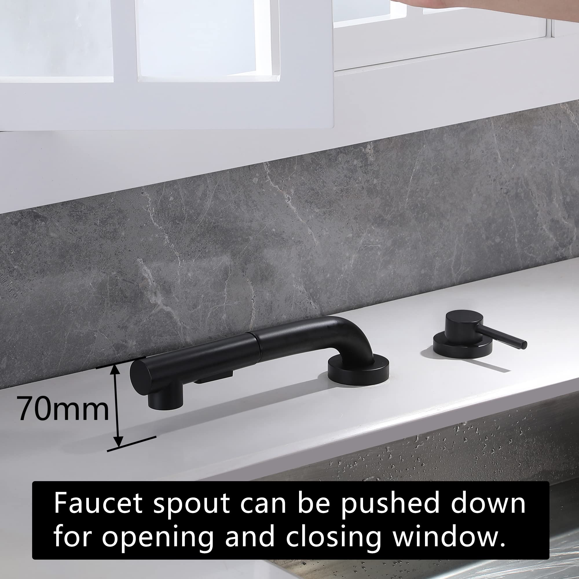 SUMERAIN 2 Hole Kitchen Sink Faucet with Pull Out Sprayer  Black Kitchen Faucet with Side Single Handle  Front Window