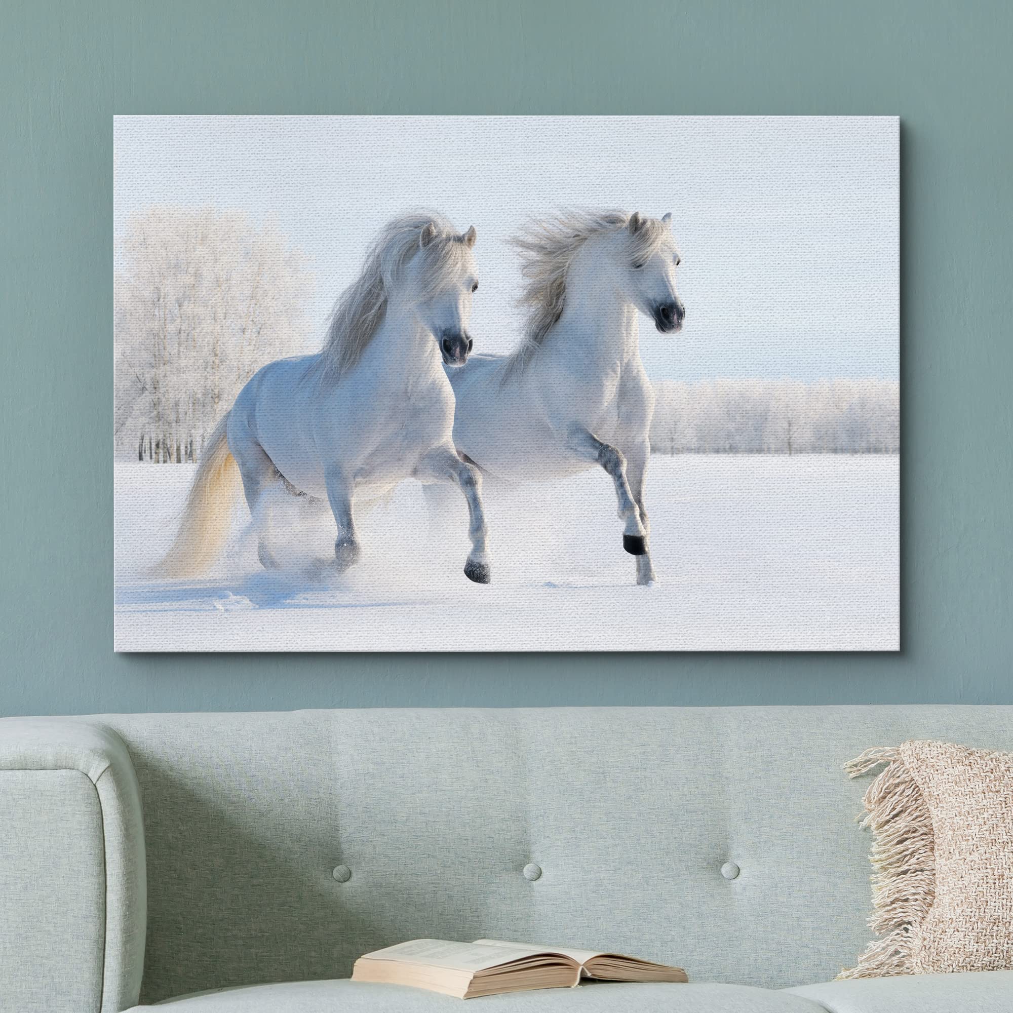 Wall26 Canvas Print Wall Art Duo Of White Stallion In Snowy Winter Forest Field Animals Wildlife Photography Realism Rustic Scen