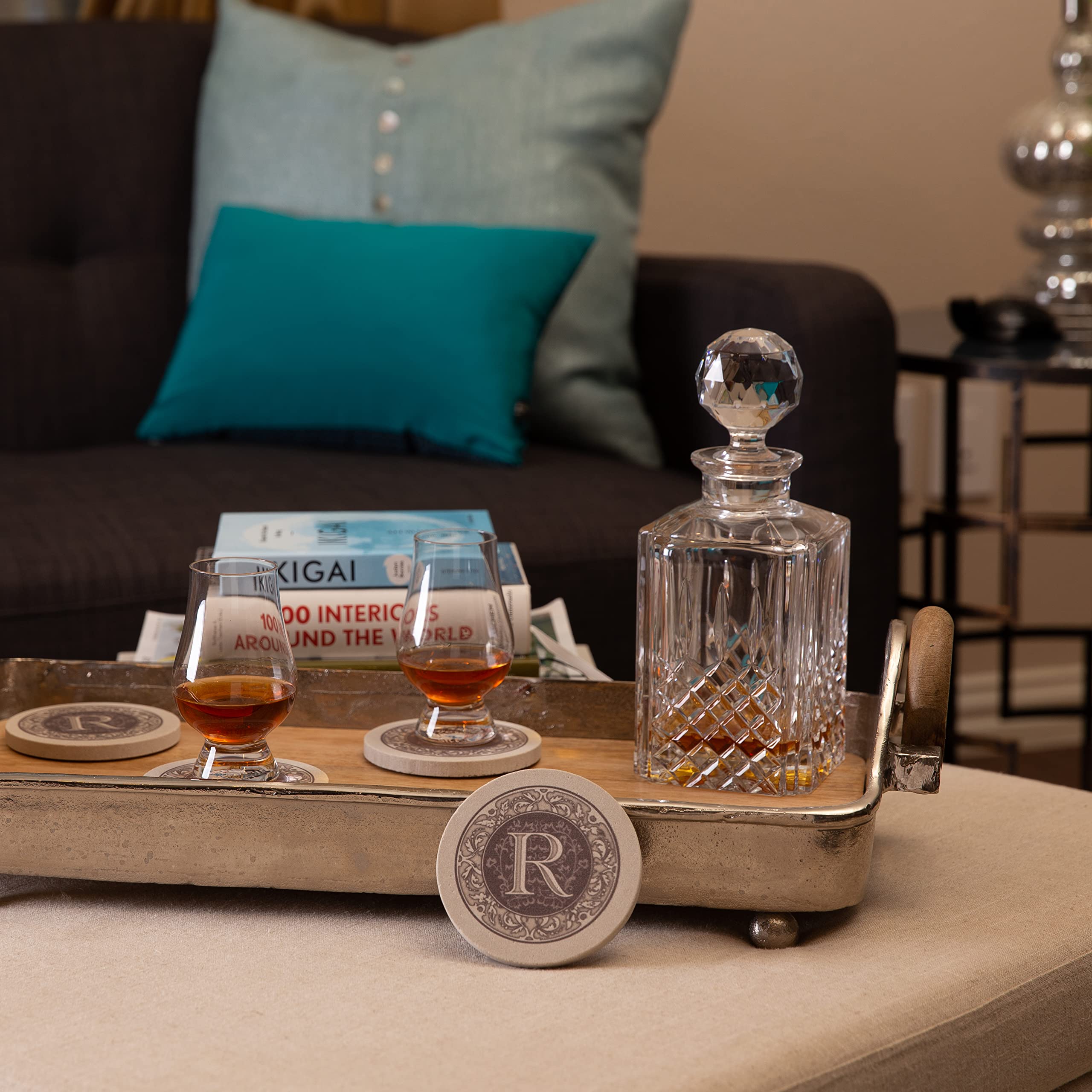 Thirstystone Monogram Letter R Absorbent Sandstone Coaster 4-Pack Made In The Usa Decorative, Absorbent, Easily Wipes Clean