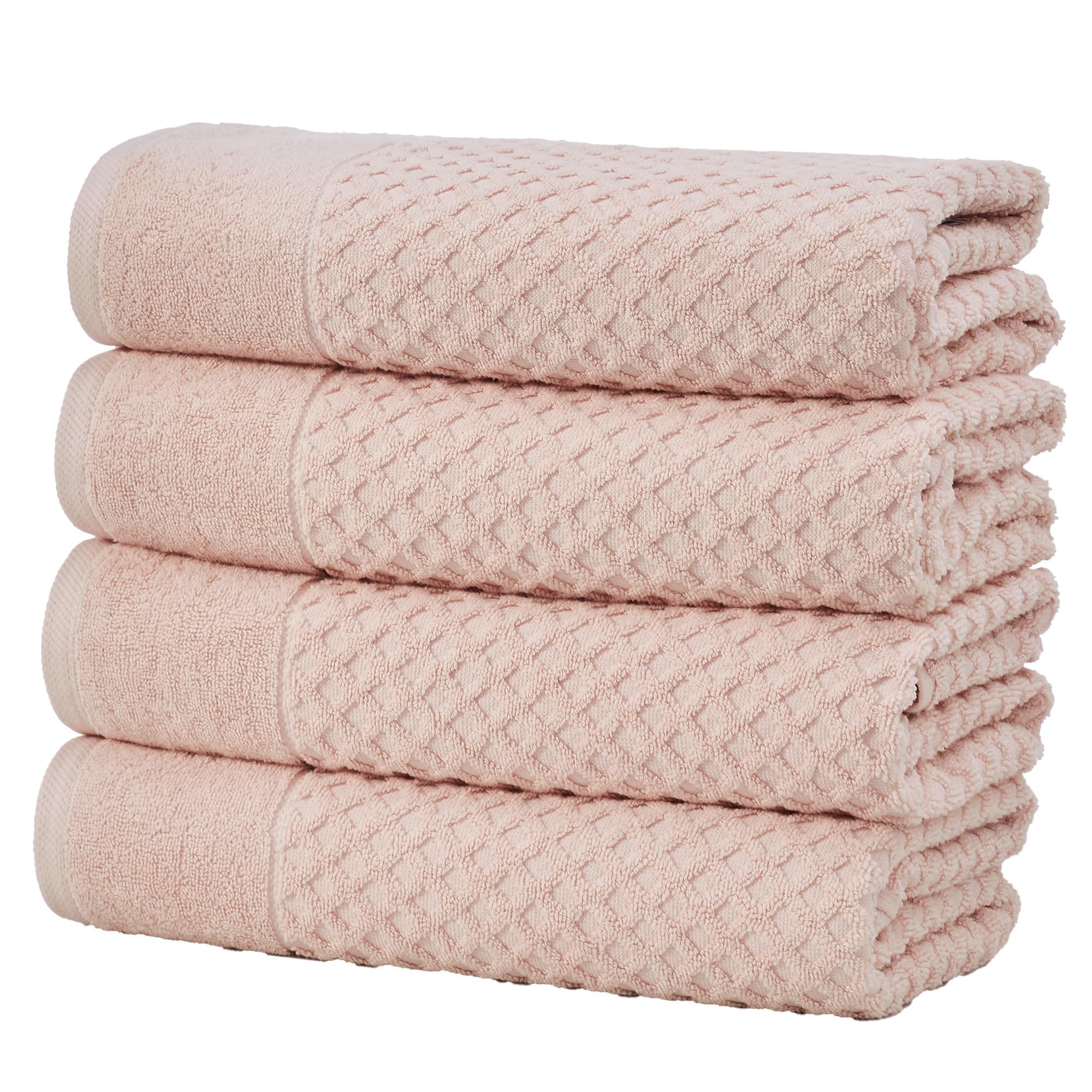 Great Bay Home 100% Cotton Pink Bath Towel Set  4 Soft Bath Towels (30 X 52 Inches)  Highly Absorbent, Quick Dry Bath Towels  Gr