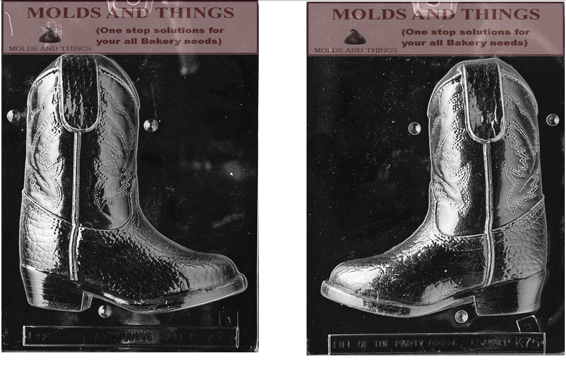 3D Cowboy Boot Chocolate Candy Mold With Copywite Molding Instructions - 2 Mold Set