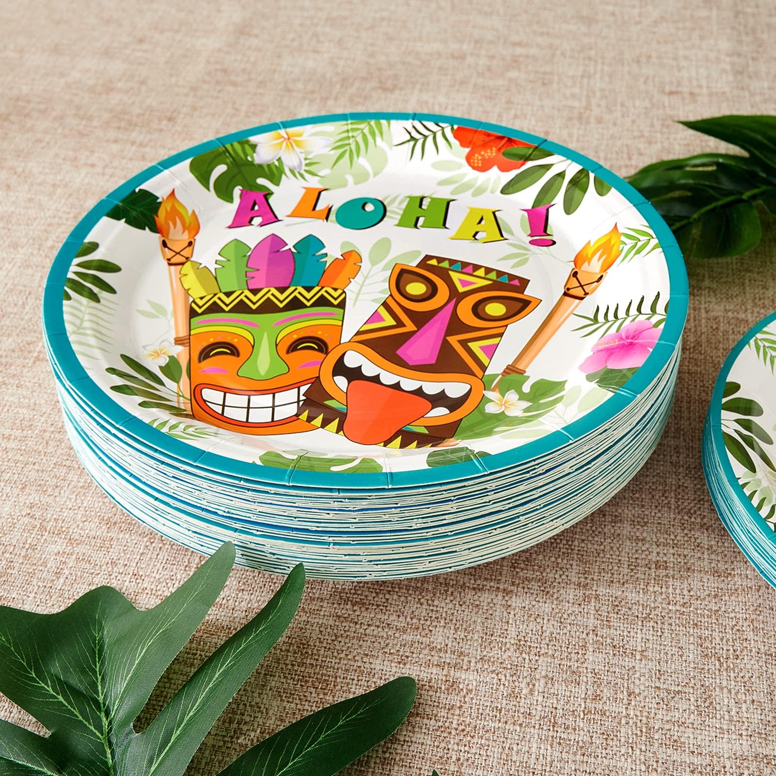 Wernnsai Aloha Luau Plates And Napkins - Serves 50 Gusets 100Pcs Hawaiian Tropical Tiki Party Supplies Disposable Tableware Set
