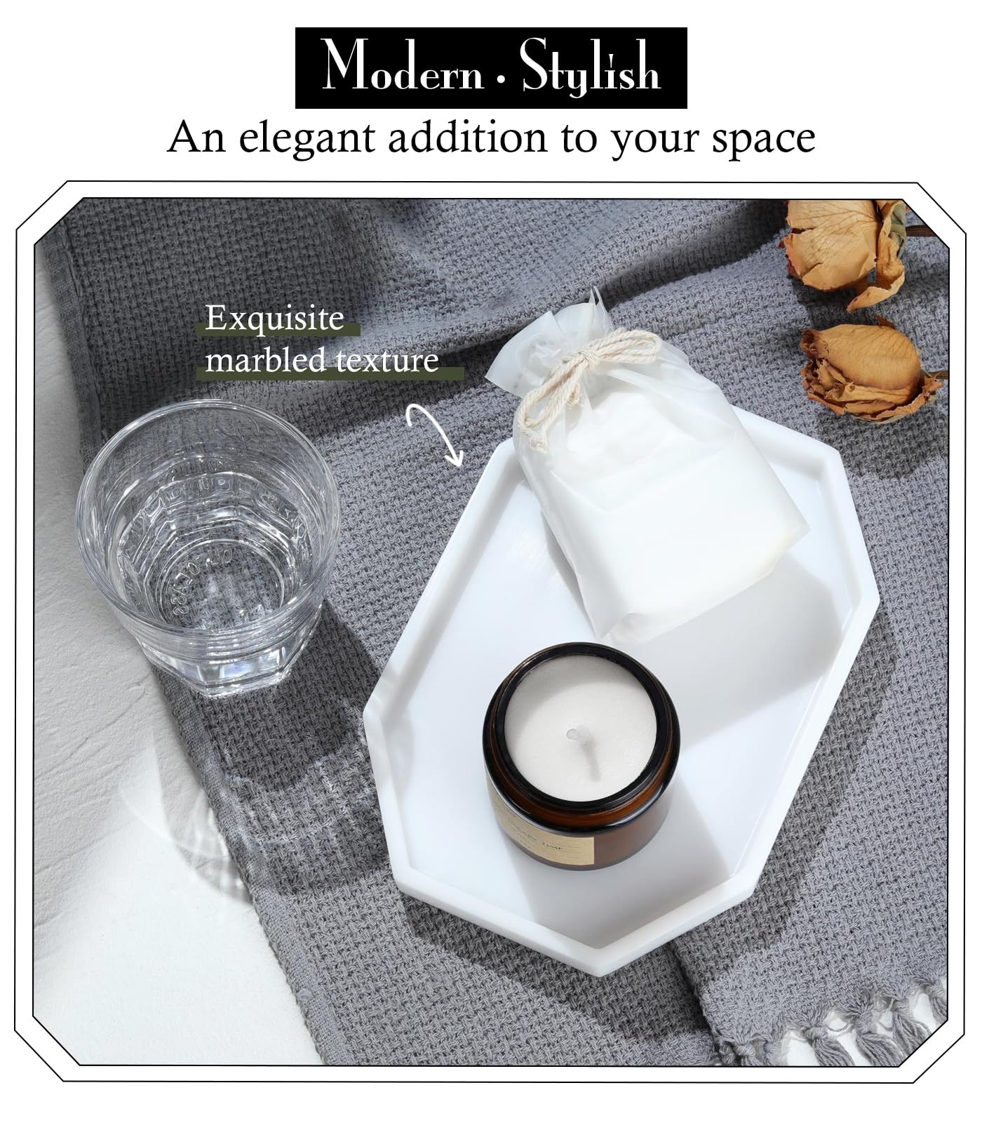 Shinowa 8'' Small Octagon Bathroom Vanity Tray, Resin Decorative Perfume Tray Jewelry Ring Dish Tray,Vanity Tray For Bathroom Ca
