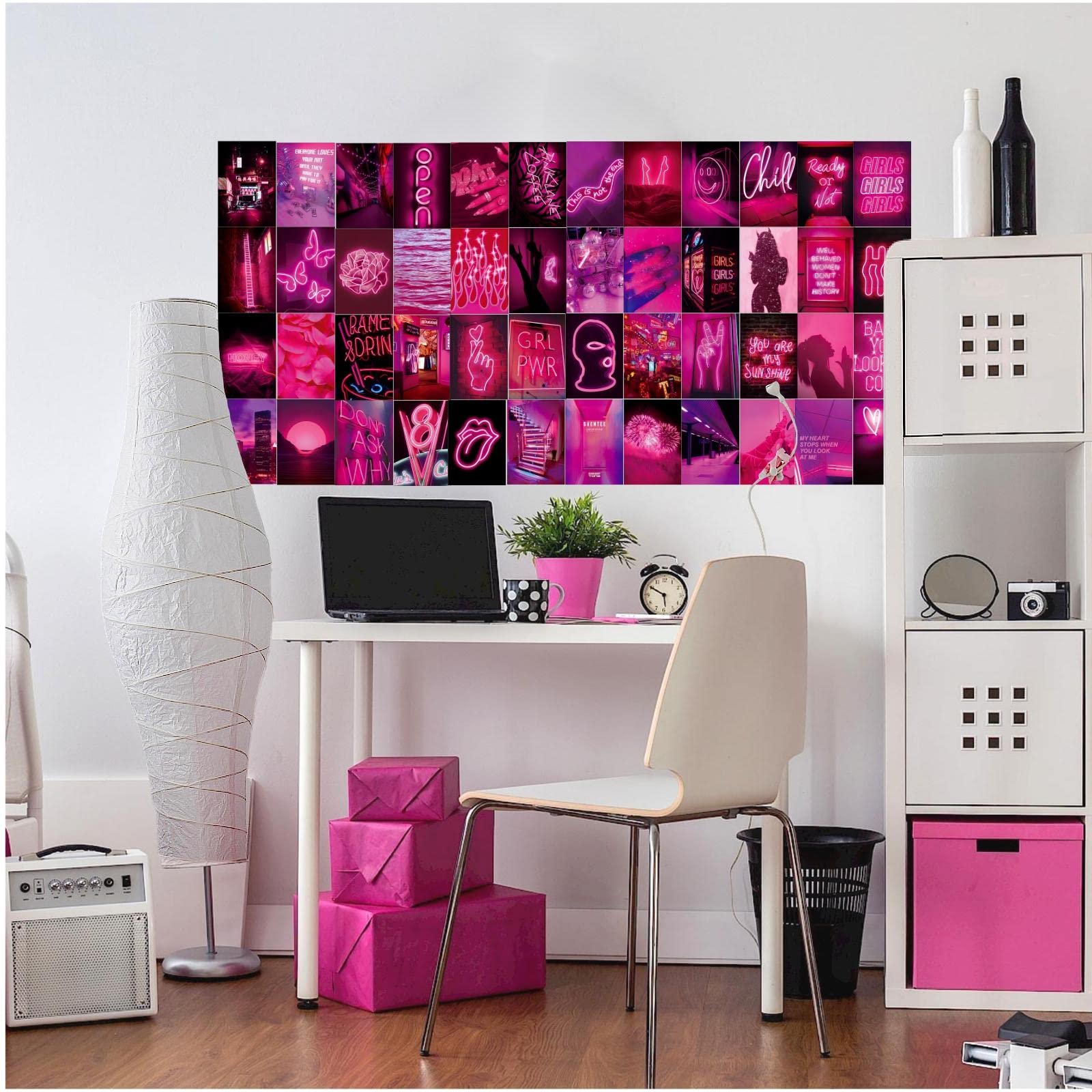 Lclaidydy 50 Pcs Wall Collage Kit Aesthetic Pictures, Pink Neon Room Decor Posters For Room Aesthetic, Dorm Photo Wall Decor For