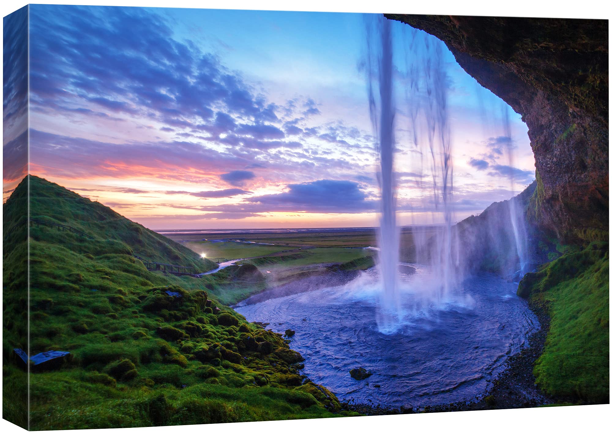 Signford Canvas Print Wall Art Waterfall Pool At Sunset Nature Wilderness Photography Realism Rustic Landscape Colorful Multicol