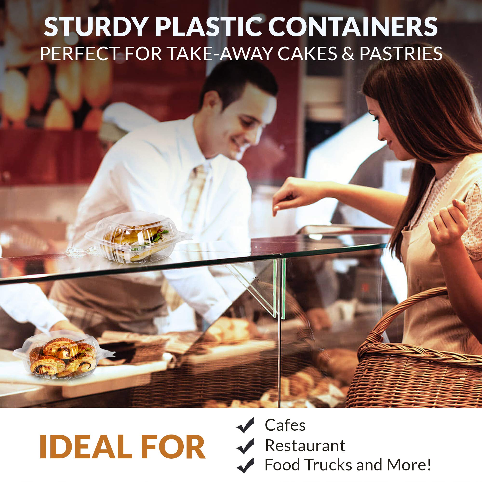 Fit Meal Prep 50 Pack 5.38'' X 5.25'' X 2.63'' Clear Hinged Plastic Containers, Clamshell Take Out Containers, Bakery To Go Disp