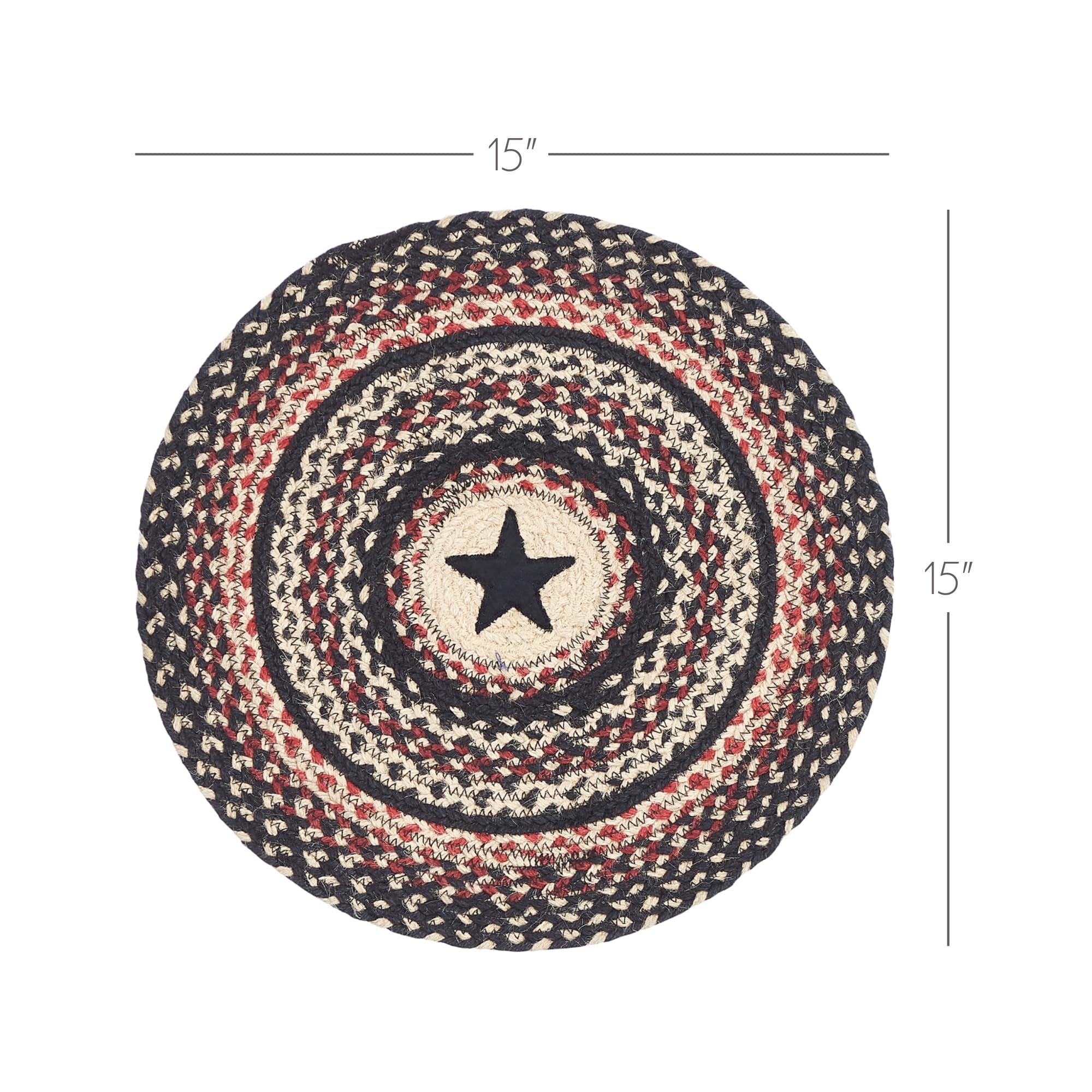 Vhc Brands Colonial Star Trivet Hot Pad For Pots Pans, Tan Black Red, Jute Blend, Round Circle, 15 Inches