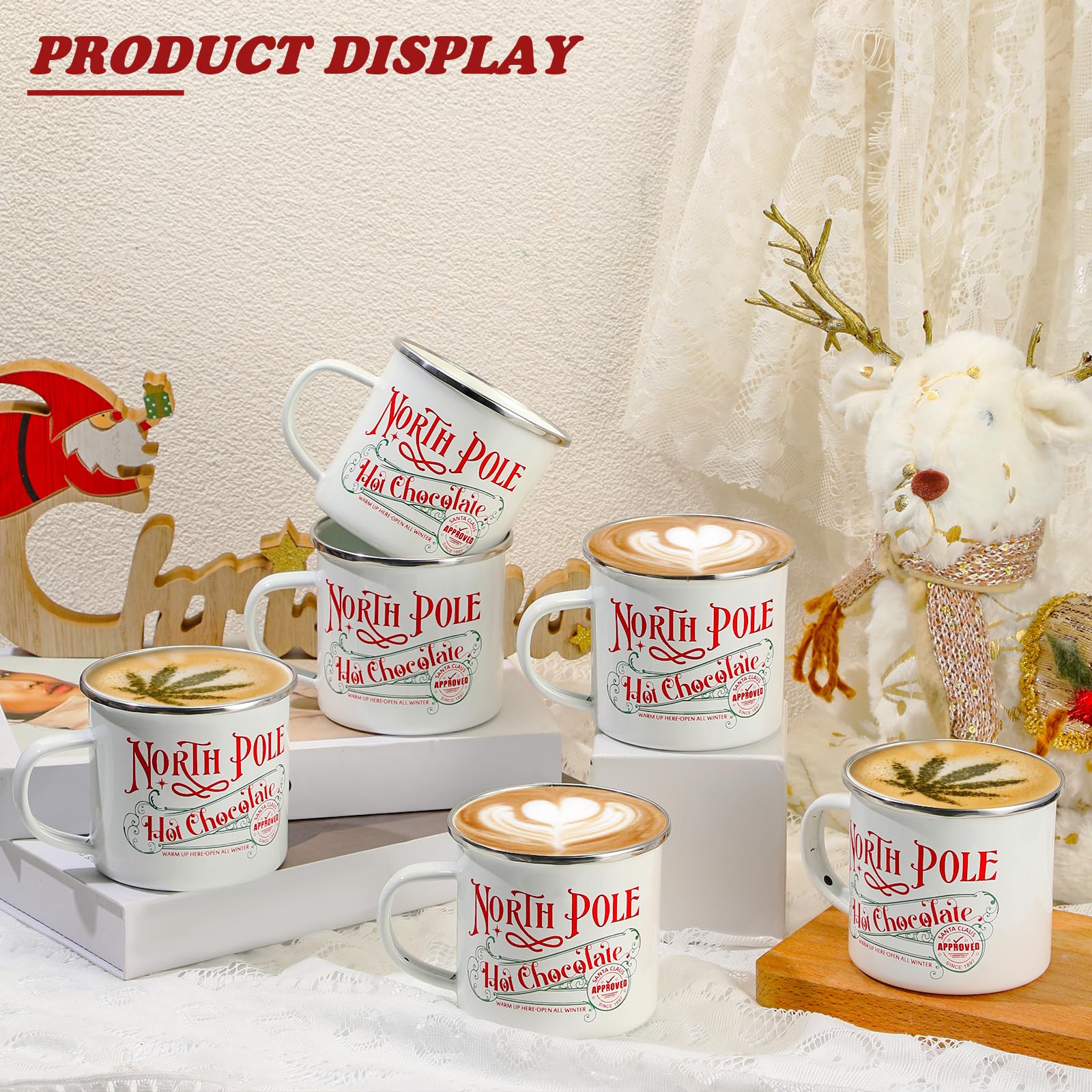 Yaomiao North Pole Hot Chocolate Mug Christmas Coffee Mugs Christmas Gifts Santa Xmas Enamel Cups with Handle Stainless Steel Mu