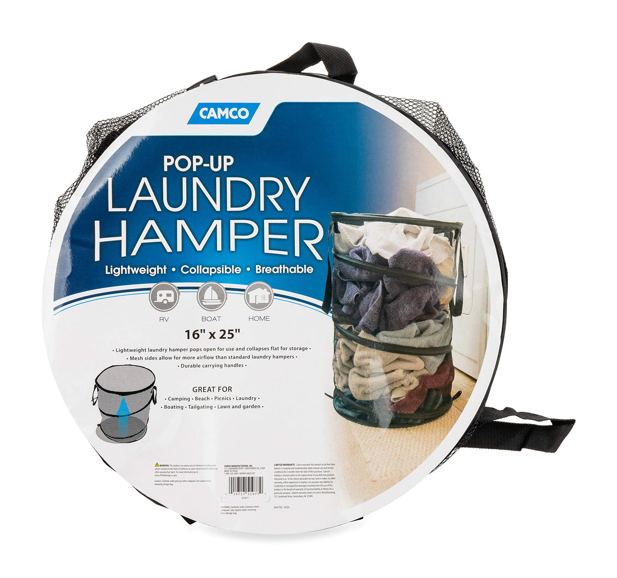 Camco Pop Collapsible Mesh Hamper Basket With Handles-Easy To Store And Clean, Perfect For Travel, Dorms, And More, Minimizes Mo