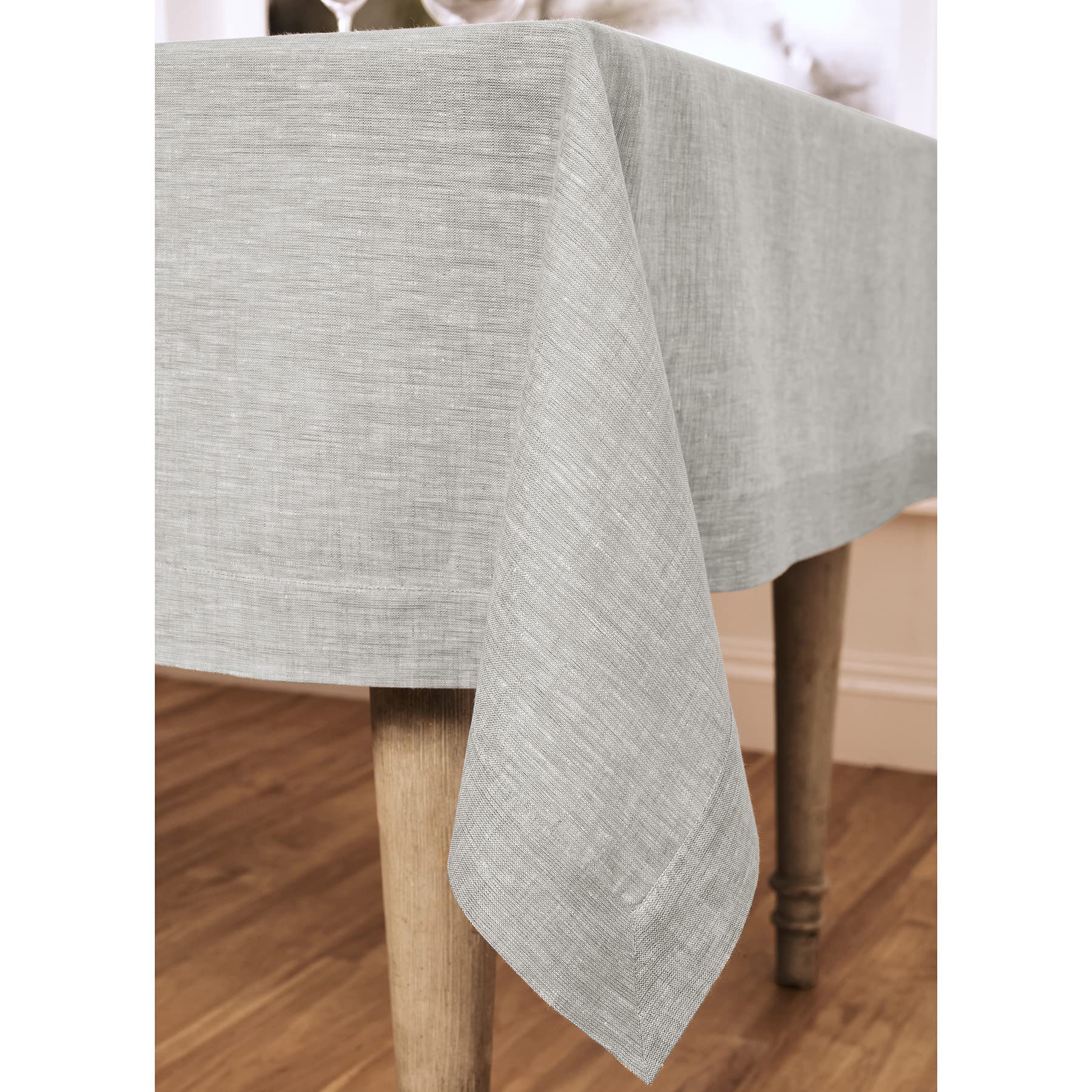 Solino Home Linen Tablecloth 60 X 120 Inch - 100% Pure Linen Oyster Grey Tablecloth - Machine Washable Rectangle Tablecloth For