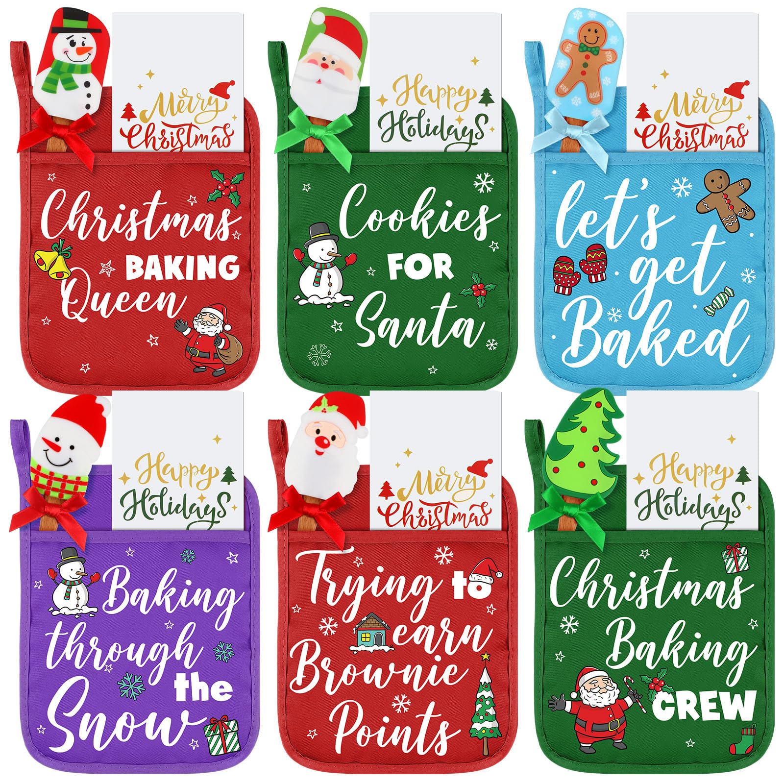 Layhit 18 Pcs Santa Christmas Pot Holders Baking Set Silicone Spatulas
