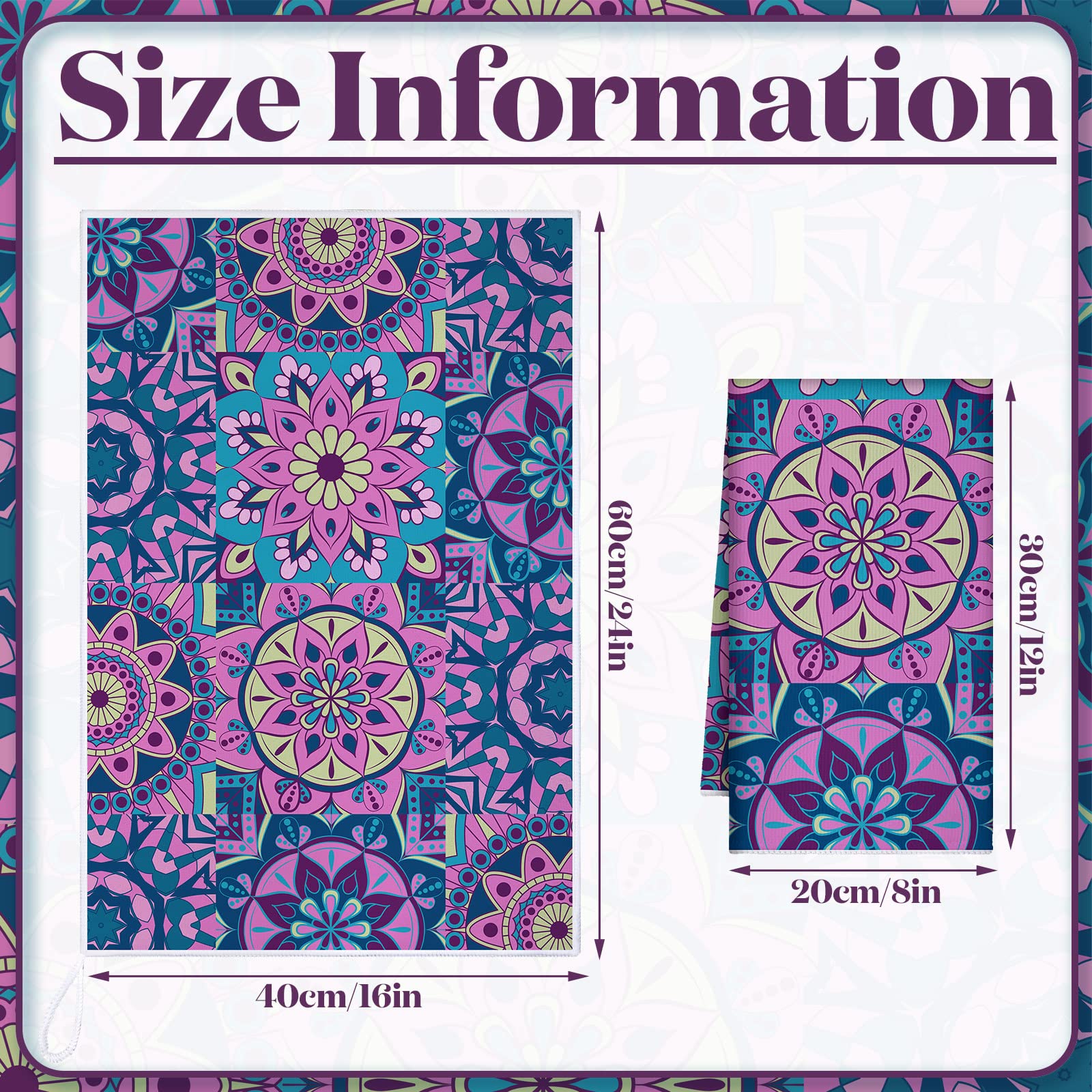 Boyiee Set of 6 Mandala Kitchen Towels Absorbent Boho Dish Towels 24 x 16 Inches Multicolor Hand Dishcloths Mandala Lover Gifts