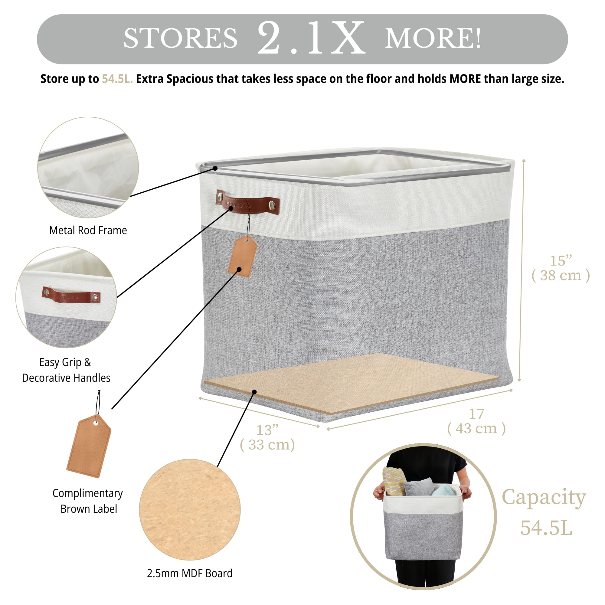 DECOMOMO Storage Baskets | Large Storage Bins 54.5L Fabric Baskets for Organizing Laundry Nursery Toys Cloth Linen Closet Organi